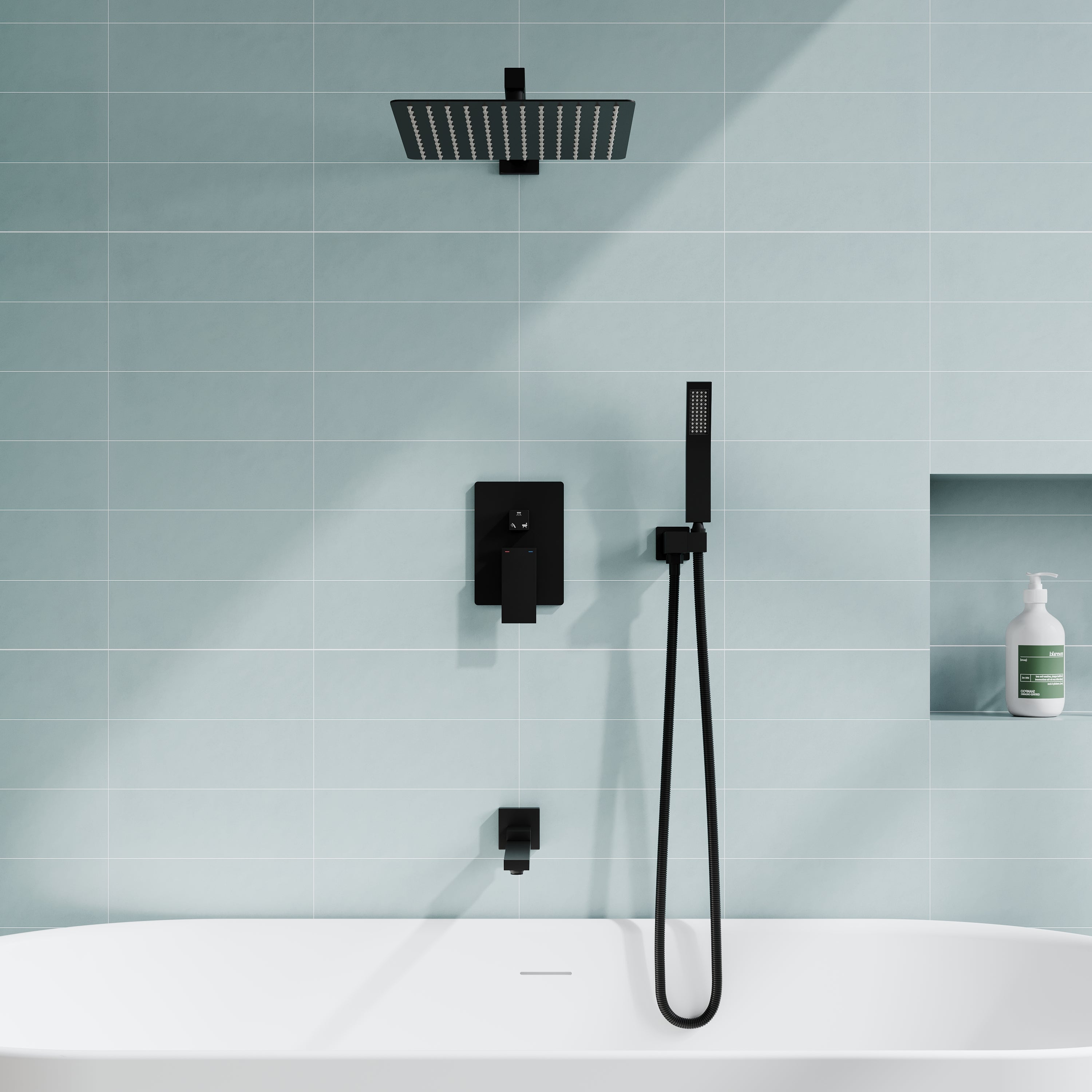 10 inch Single Handle High Pressure Tub and Shower Faucet with Hand Shower in Matte Black