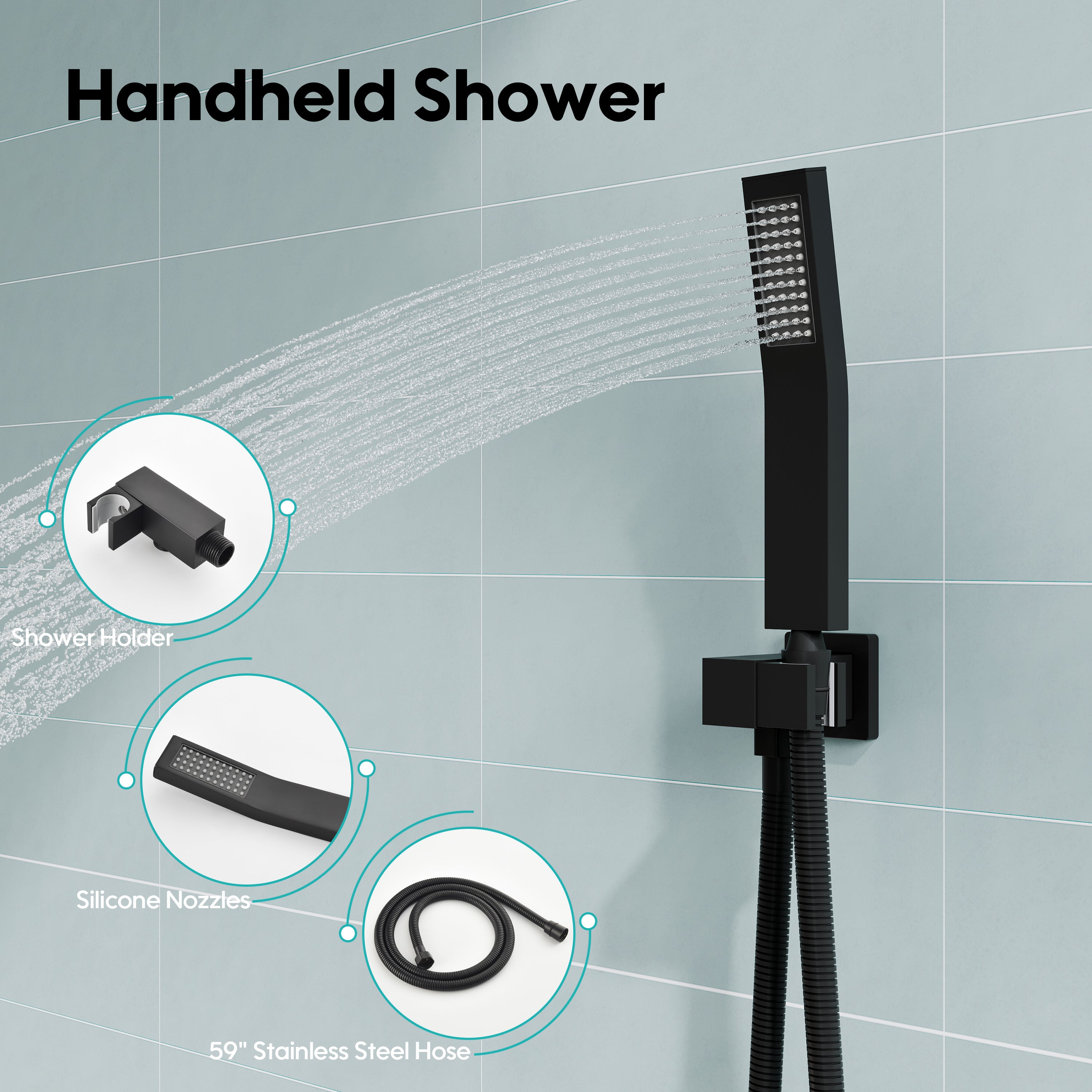 10 inch Single Handle High Pressure Tub and Shower Faucet with Hand Shower in Matte Black