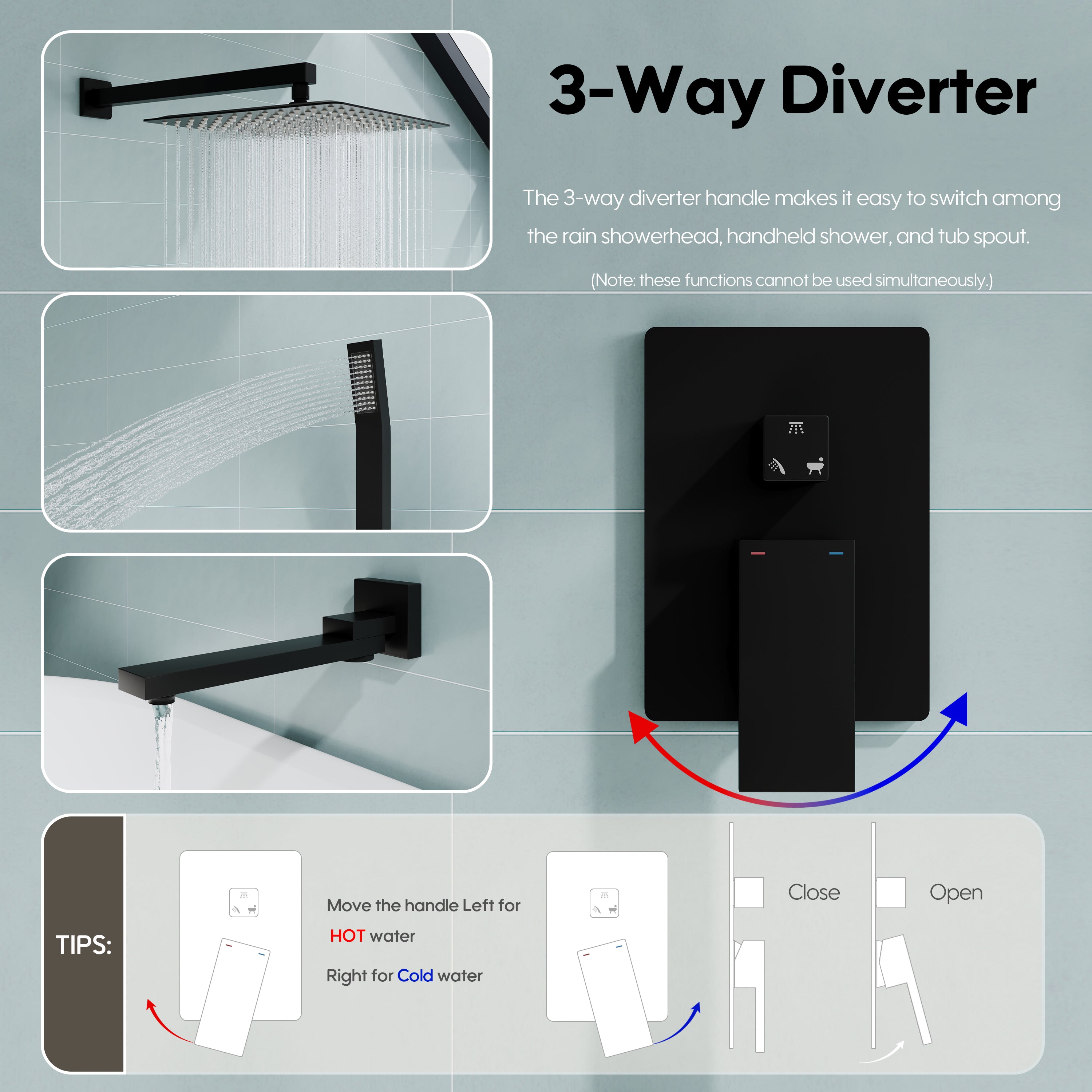 10 inch Single Handle High Pressure Tub and Shower Faucet with Hand Shower in Matte Black