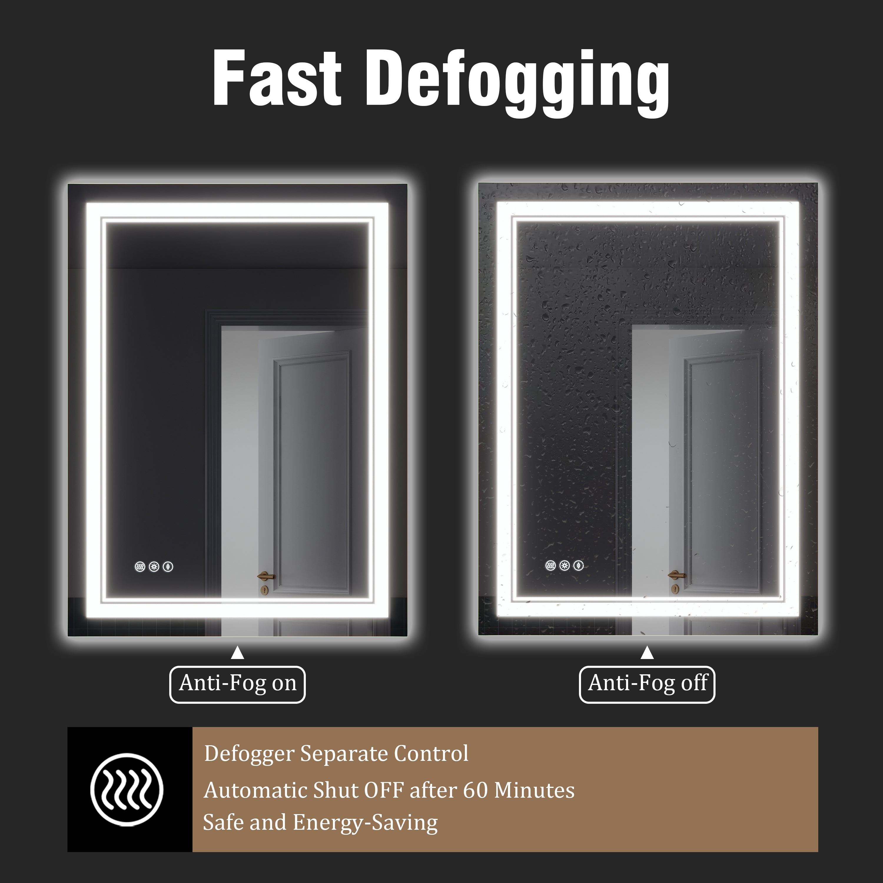 24 in. W x 32 in. H Frameless Bathroom Mirror with Lights, Frontlit & Backlit Vanity Mirror with Anti-Fog