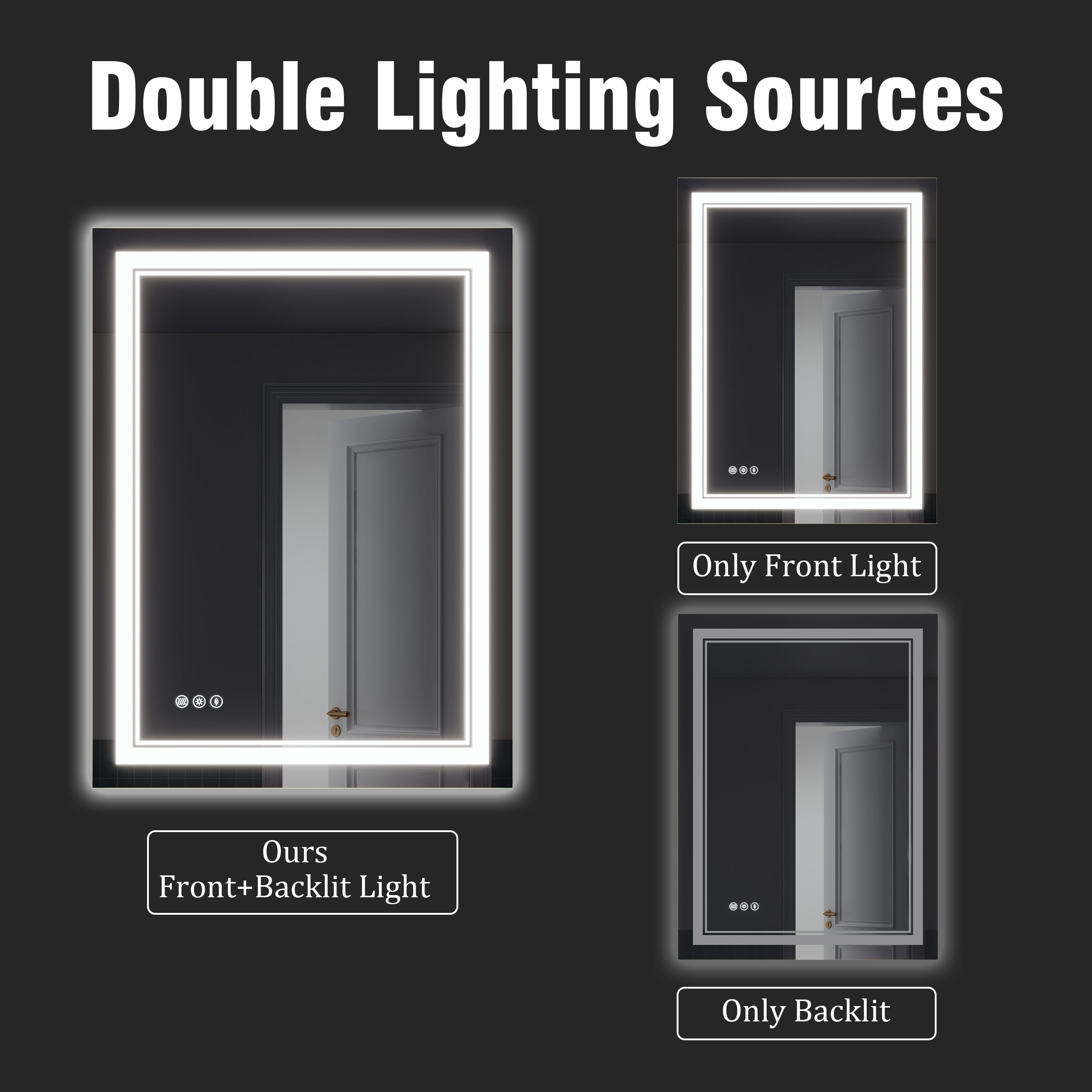 24 in. W x 32 in. H Frameless Bathroom Mirror with Lights, Frontlit & Backlit Vanity Mirror with Anti-Fog