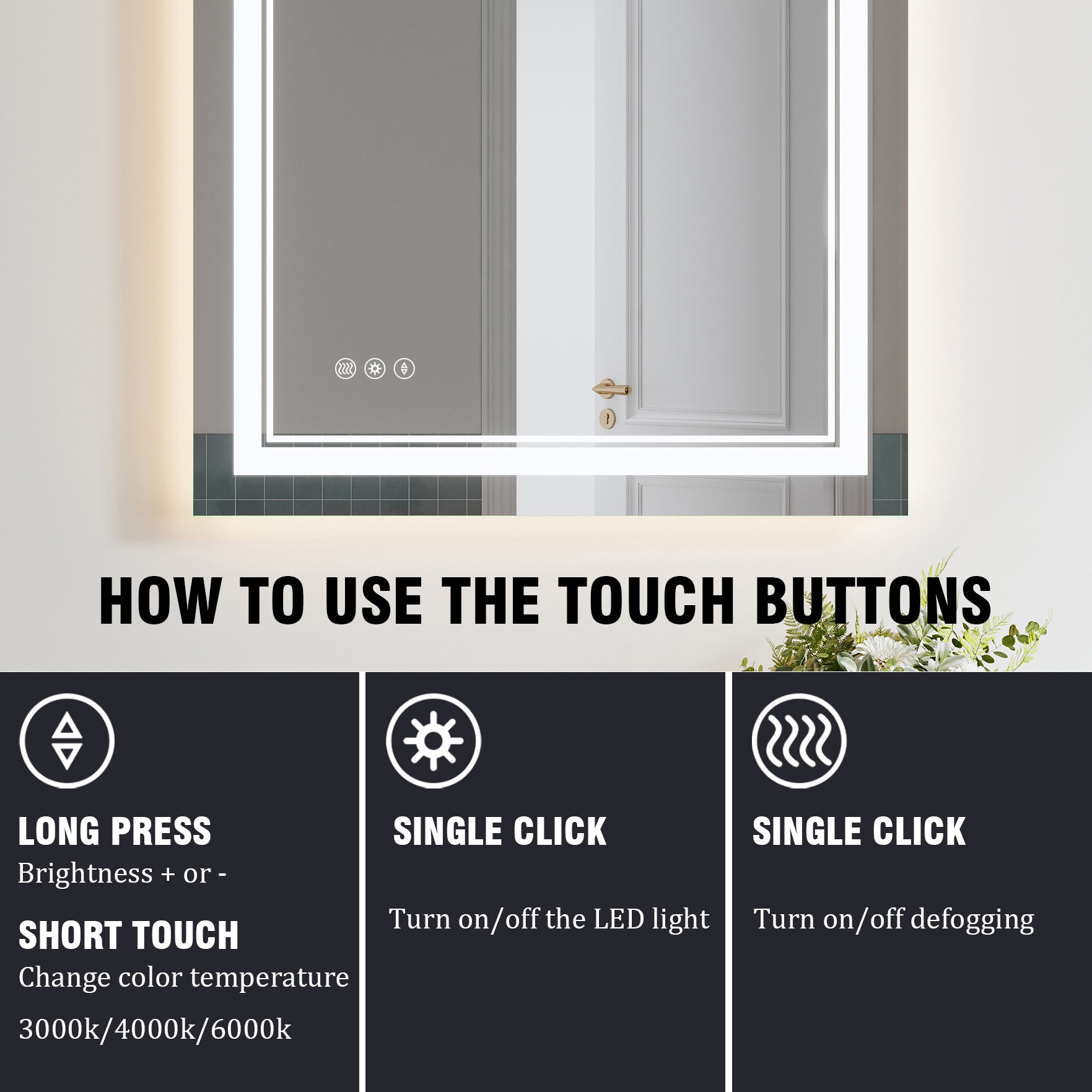 24 in. W x 32 in. H Frameless Bathroom Mirror with Lights, Frontlit & Backlit Vanity Mirror with Anti-Fog
