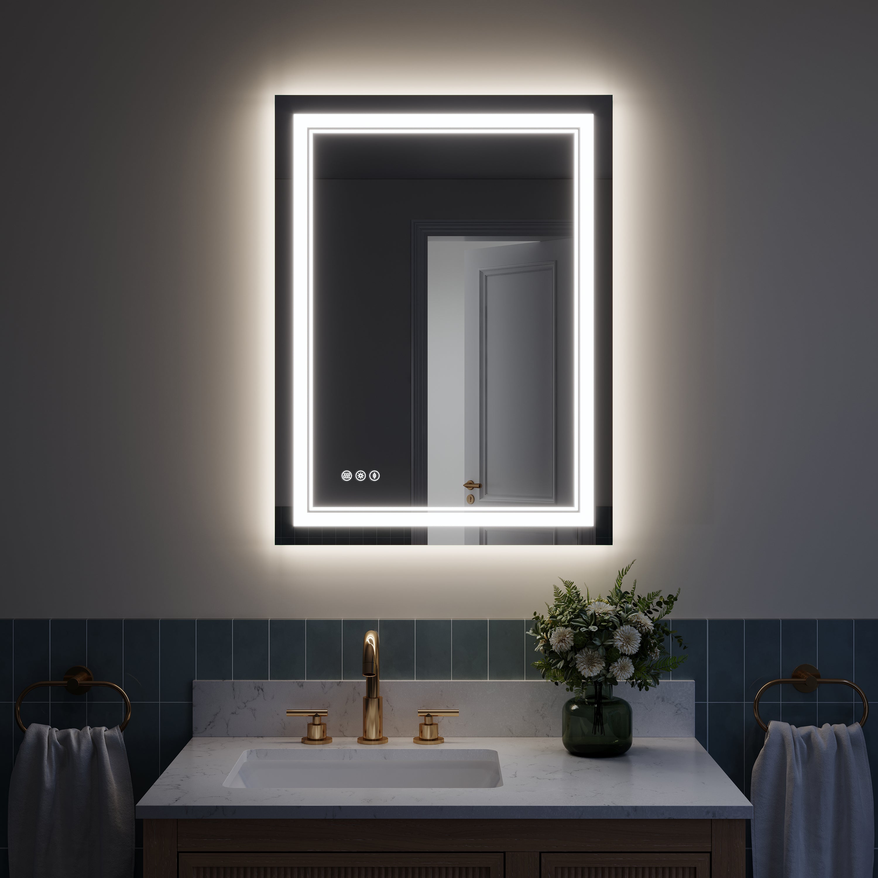 24 in. W x 32 in. H Frameless Bathroom Mirror with Lights, Frontlit & Backlit Vanity Mirror with Anti-Fog