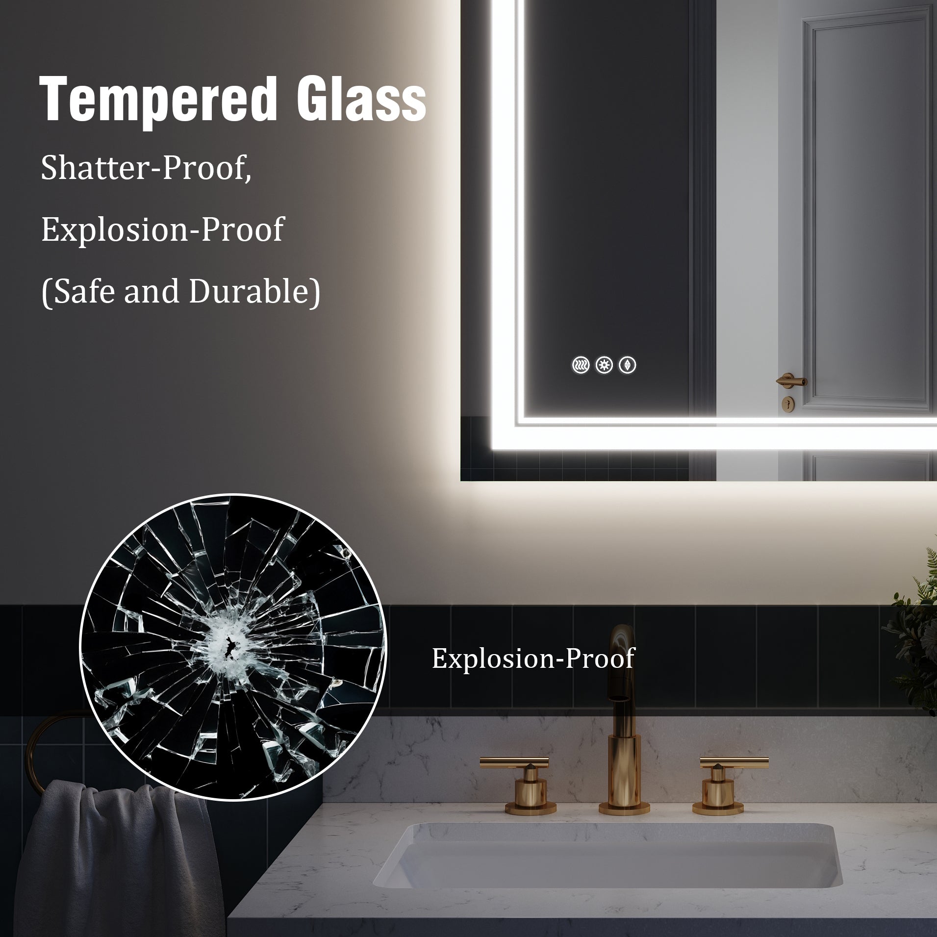 24 in. W x 32 in. H Frameless Bathroom Mirror with Lights, Frontlit & Backlit Vanity Mirror with Anti-Fog