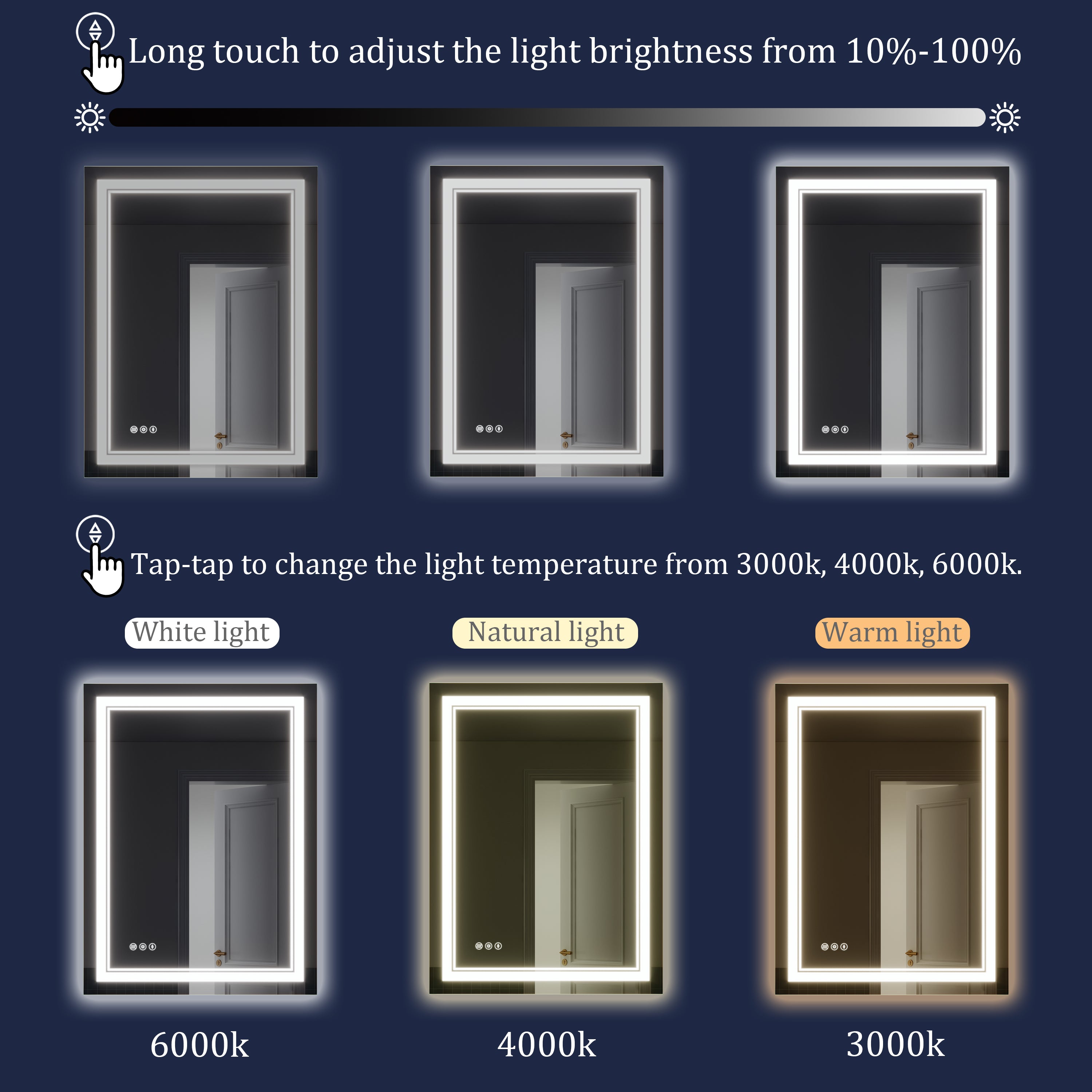 24 in. W x 32 in. H Frameless Bathroom Mirror with Lights, Frontlit & Backlit Vanity Mirror with Anti-Fog