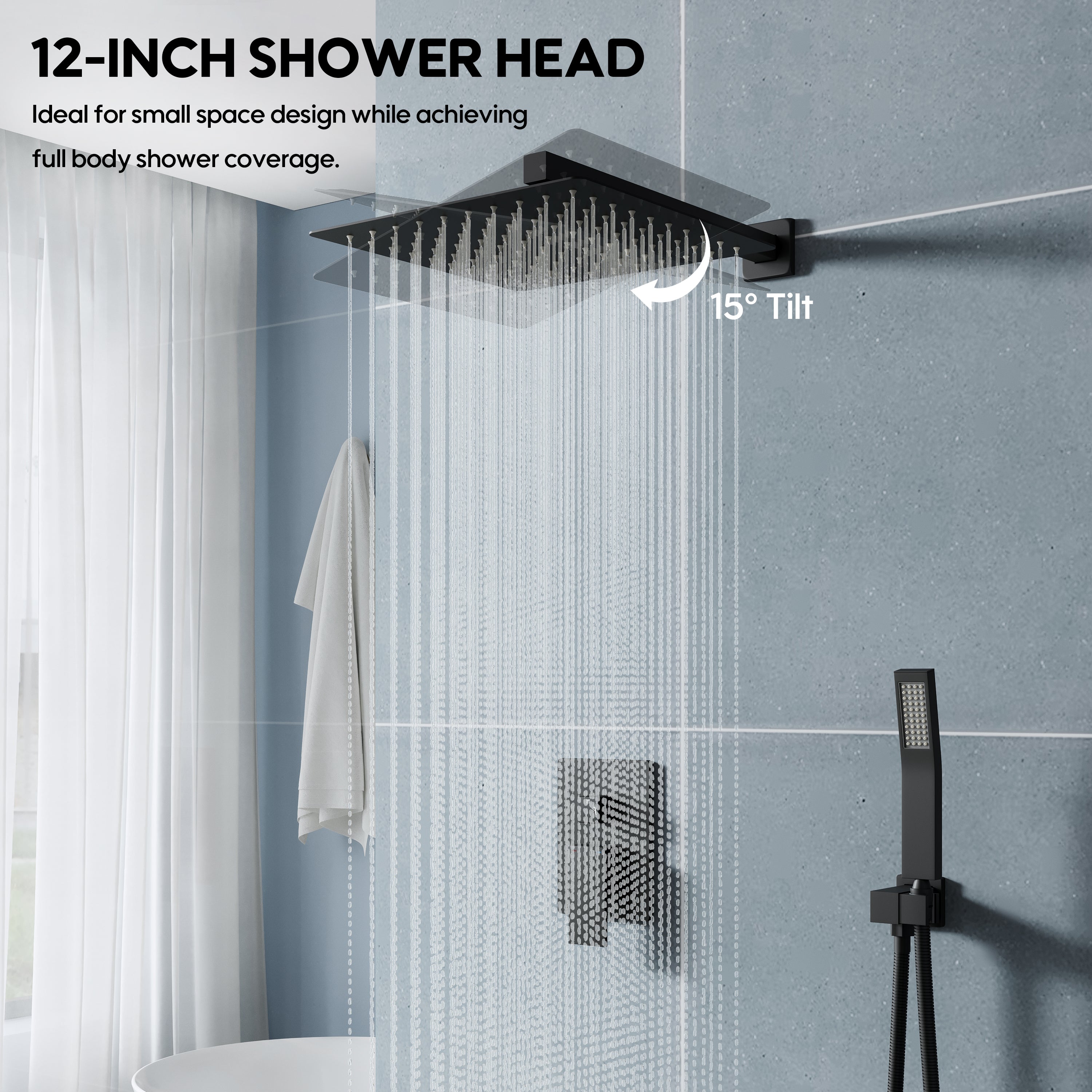 12-in Rain Shower Head Wall Mount Dual Head Built-In DT Shower System with 2-way Diverter Valve Included