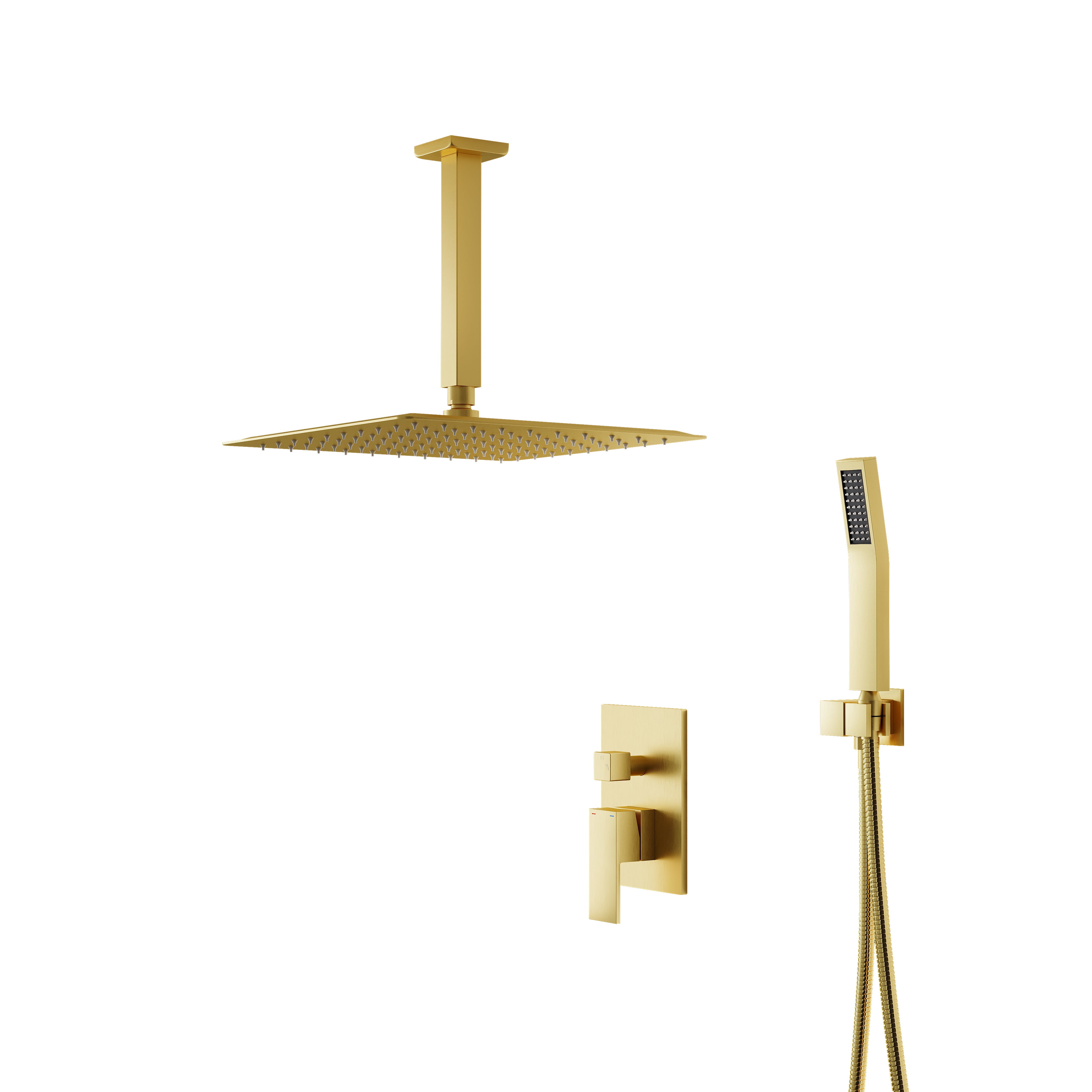 12-Inch Rain Shower System with Dual Heads, Waterfall & 2-Way Diverter, Ceiling Mount