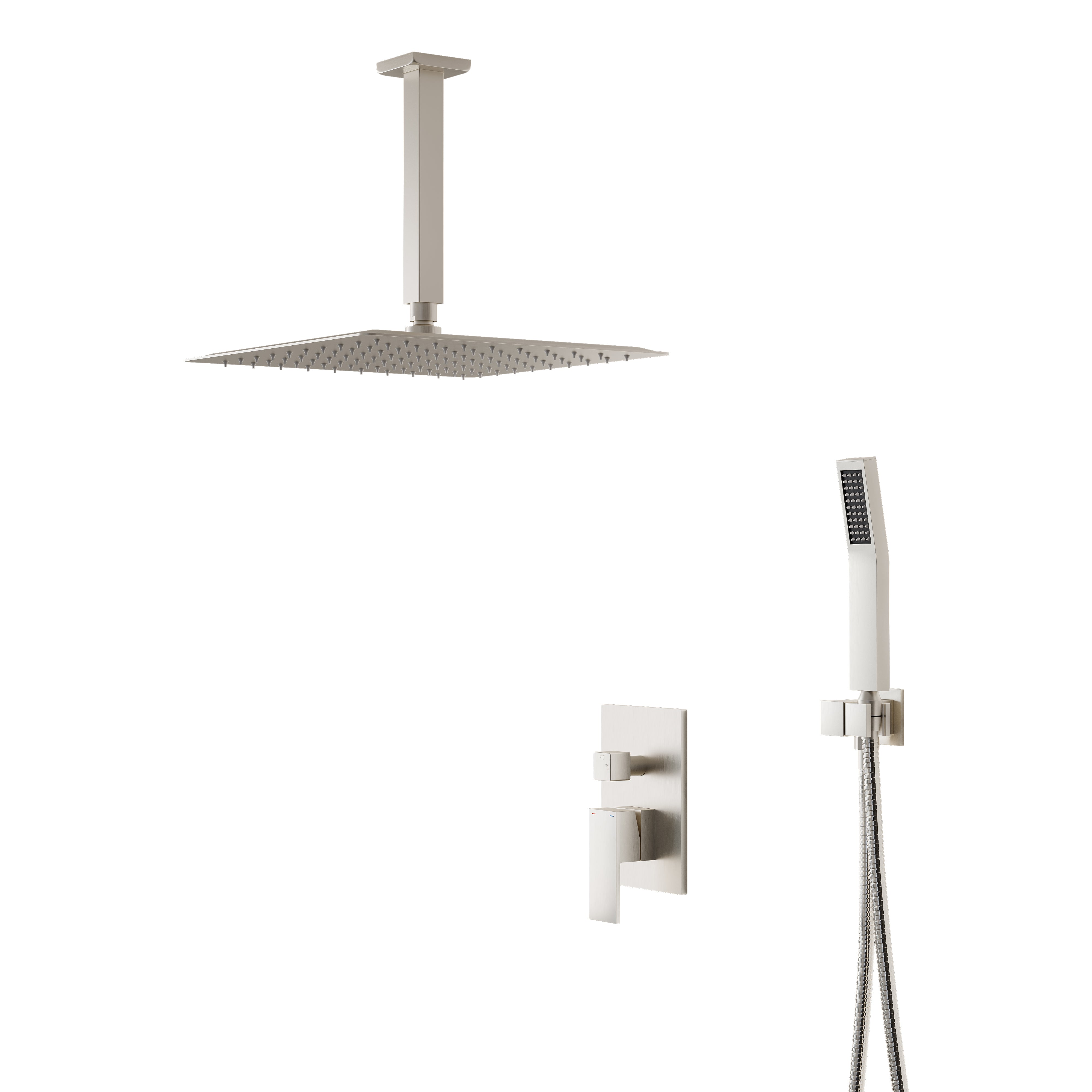 12-Inch Rain Shower System with Dual Heads, Waterfall & 2-Way Diverter, Ceiling Mount