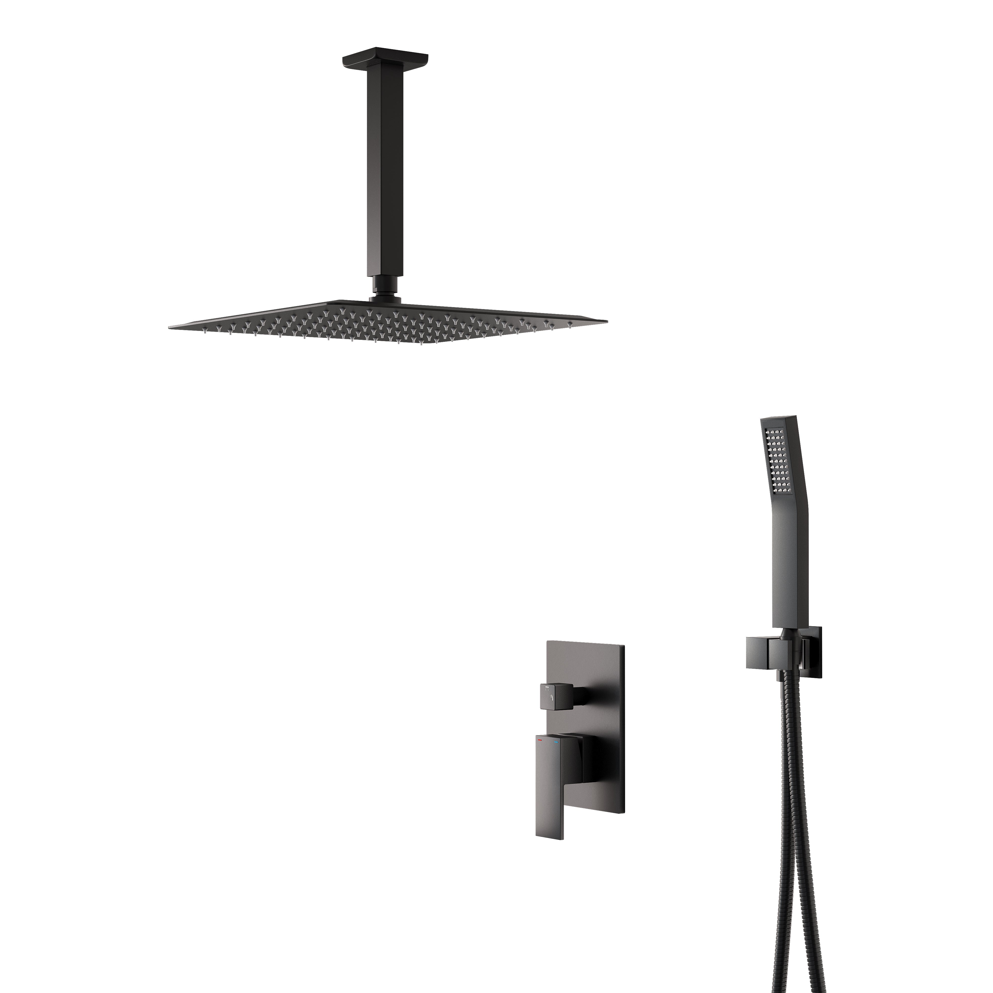 12-Inch Rain Shower System with Dual Heads, Waterfall & 2-Way Diverter, Ceiling Mount
