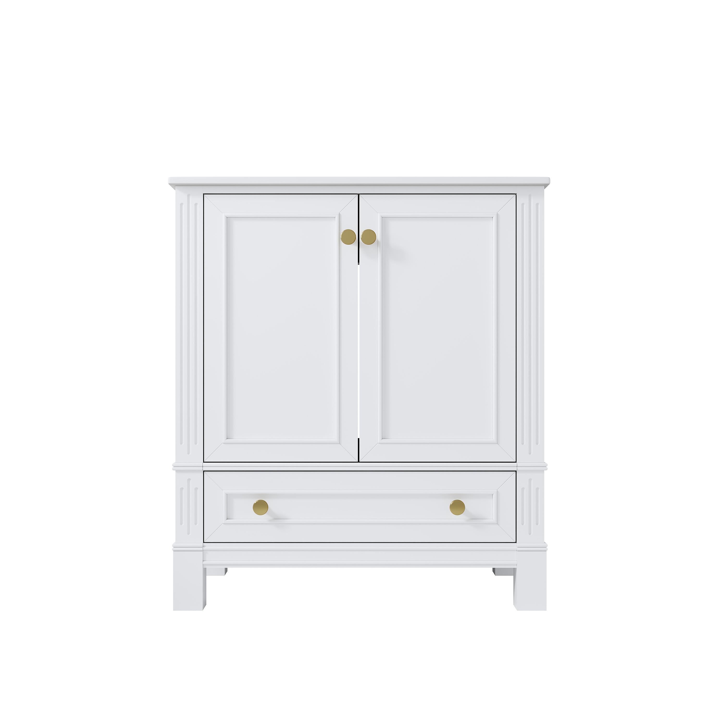 30 Inch Solid Wood Bathroom Vanity with cUPC Ceramic Basin, Soft-Close Doors and Brushed Gold Alloy Knobs