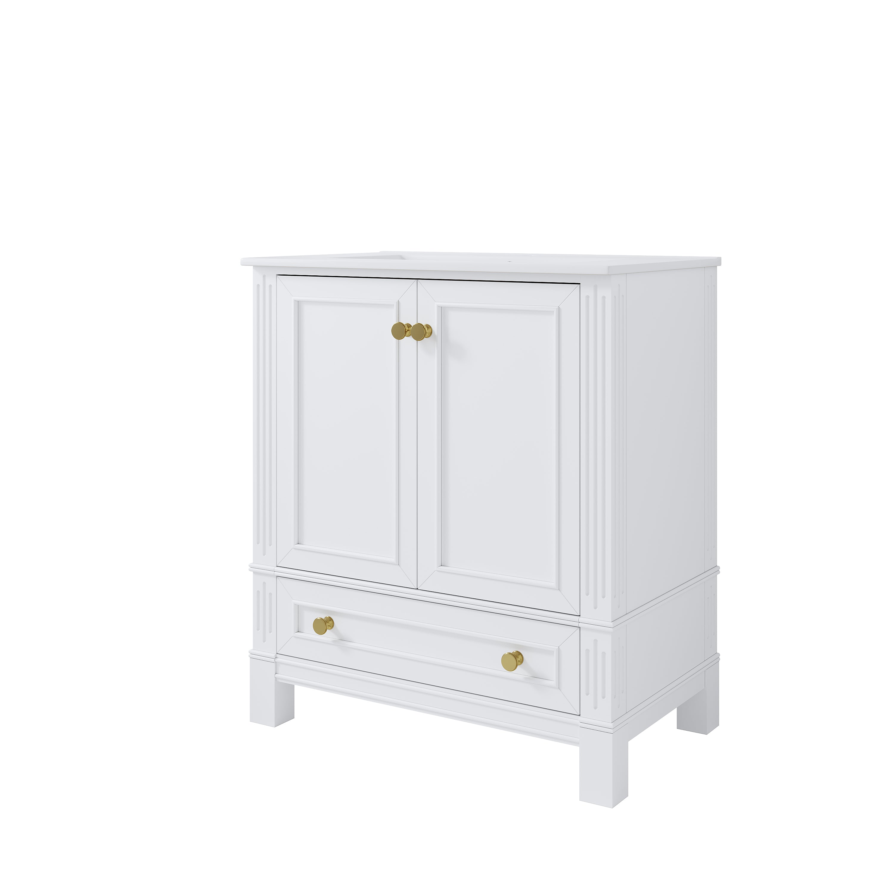 30 Inch Solid Wood Bathroom Vanity with cUPC Ceramic Basin, Soft-Close Doors and Brushed Gold Alloy Knobs
