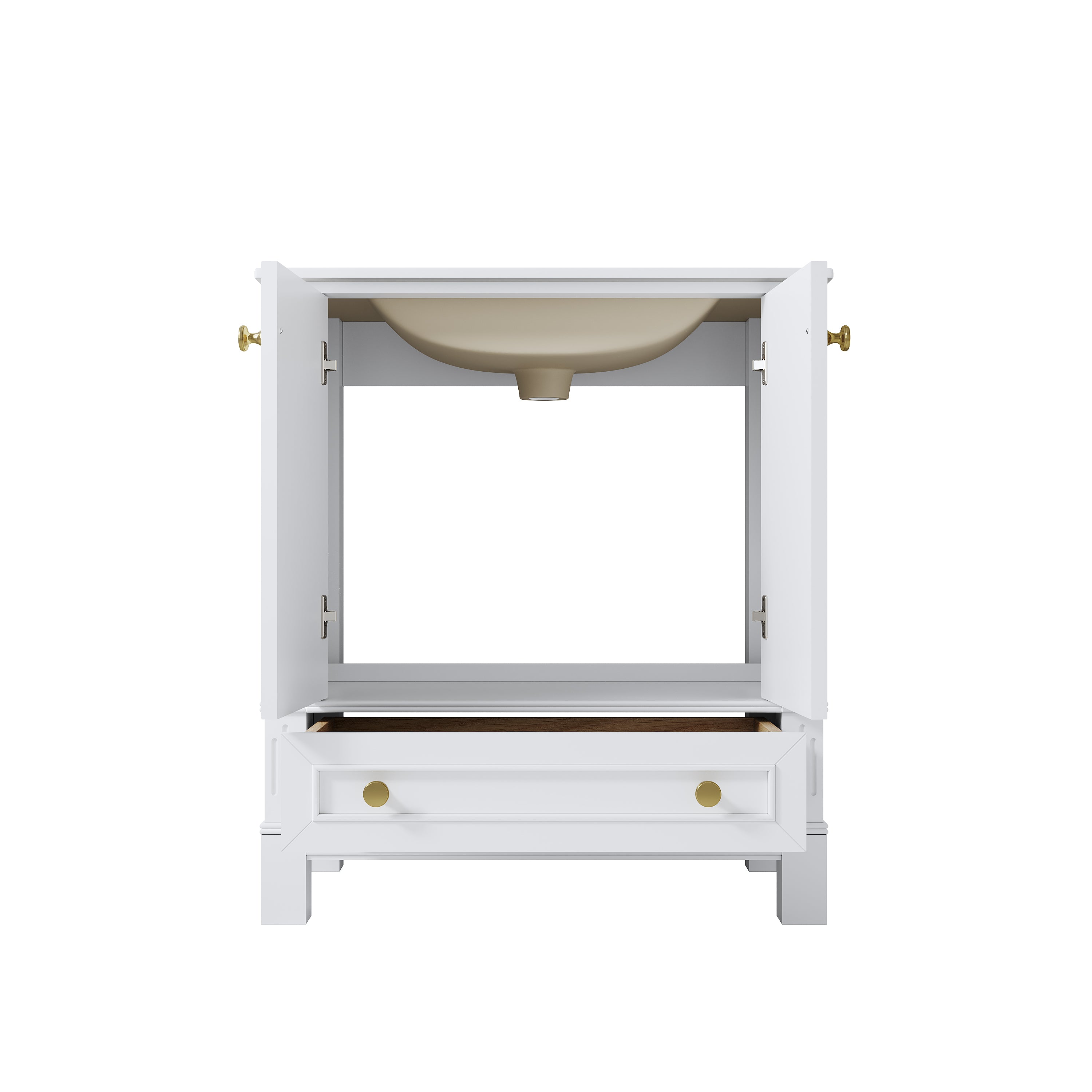 30 Inch Solid Wood Bathroom Vanity with cUPC Ceramic Basin, Soft-Close Doors and Brushed Gold Alloy Knobs