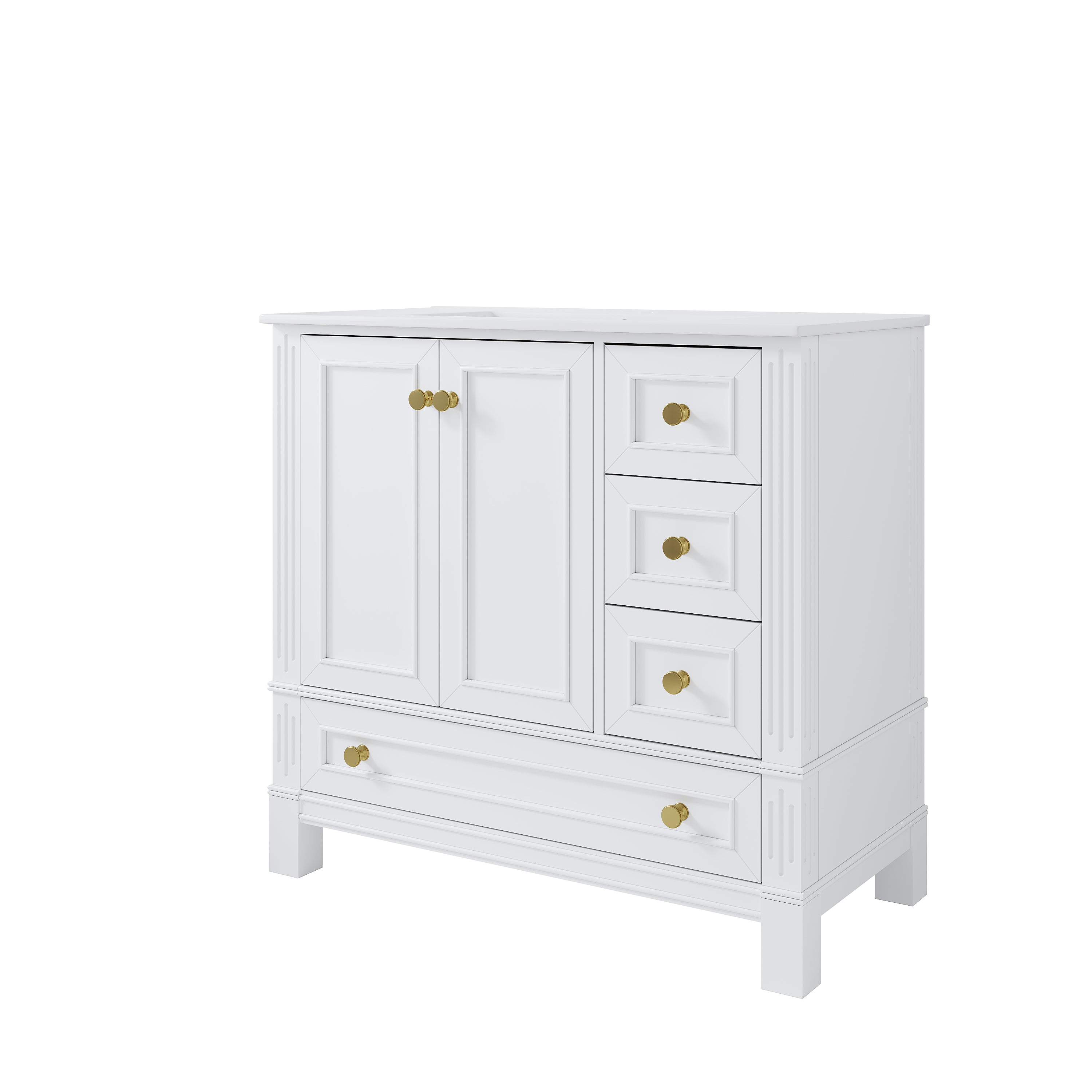 36 Inch Solid Wood Bathroom Vanity with cUPC Ceramic Basin, Soft-Close Doors and Brushed Gold Alloy Knobs
