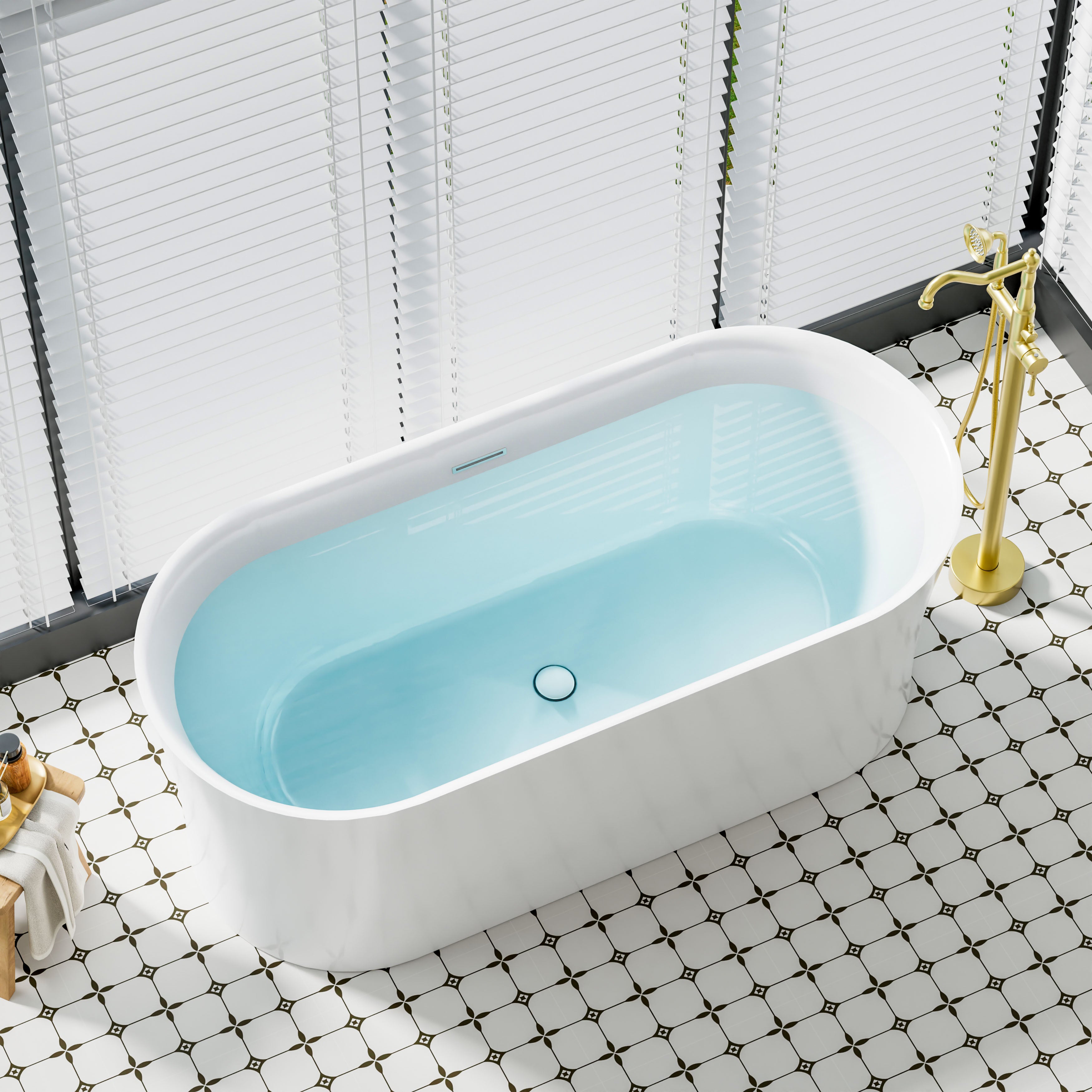 67" Acrylic Freestanding Soaking Bathtub in White with Overflow and Drain