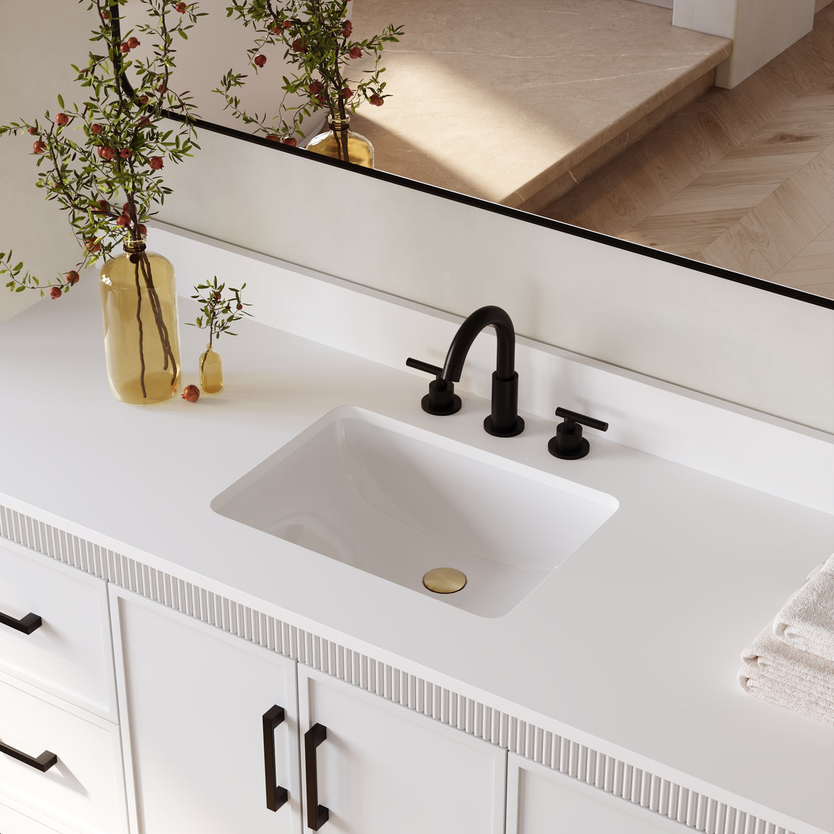 60 Inch Freestanding Solid Wood Bathroom Vanity with Pure White Quartz Countertop, 2 Soft-Close Doors & 7 Dovetail Drawers, White