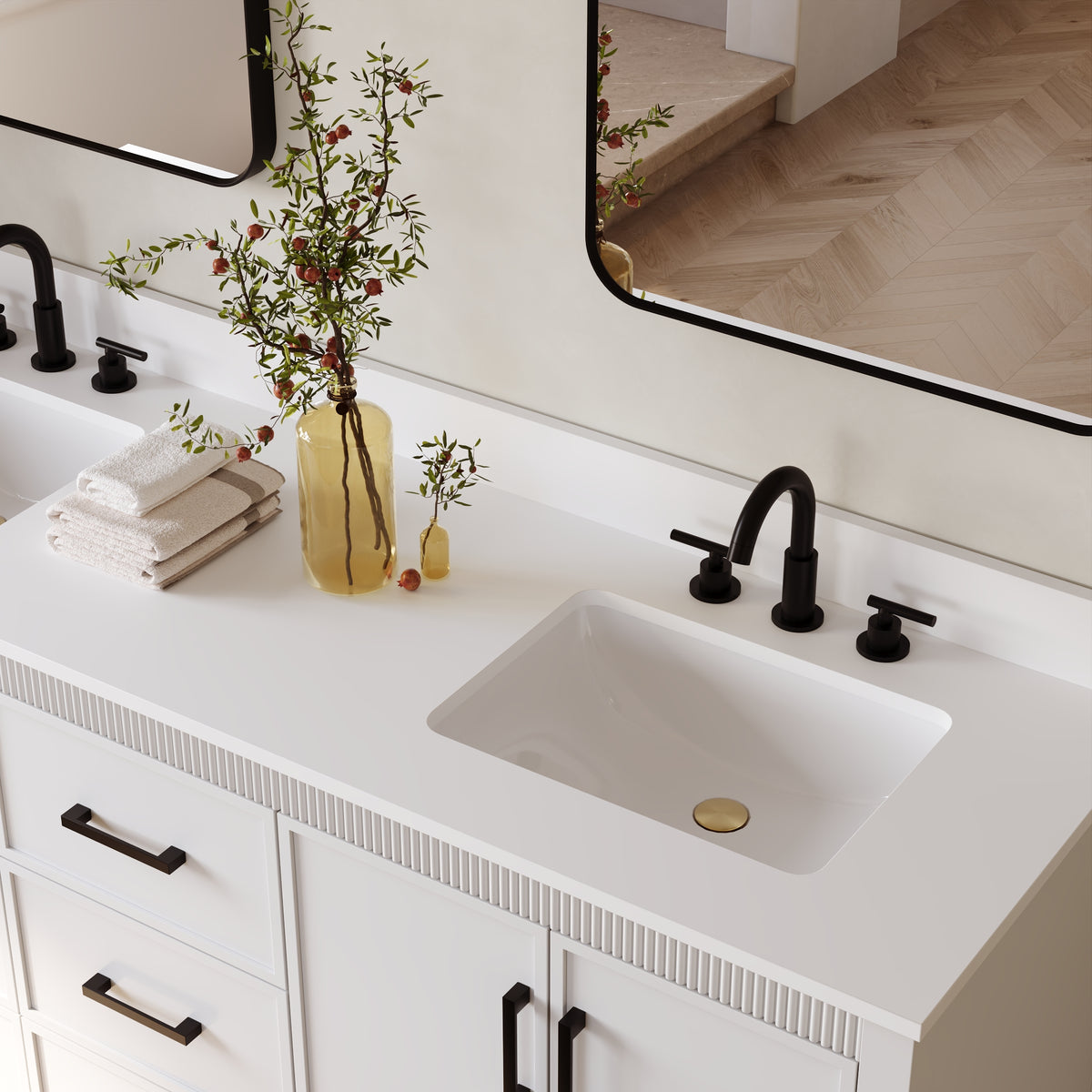 72 Inch Freestanding Solid Wood Bathroom Vanity with Pure White Quartz Countertop, 4 Soft-Close Doors & 5 Dovetail Drawers, White