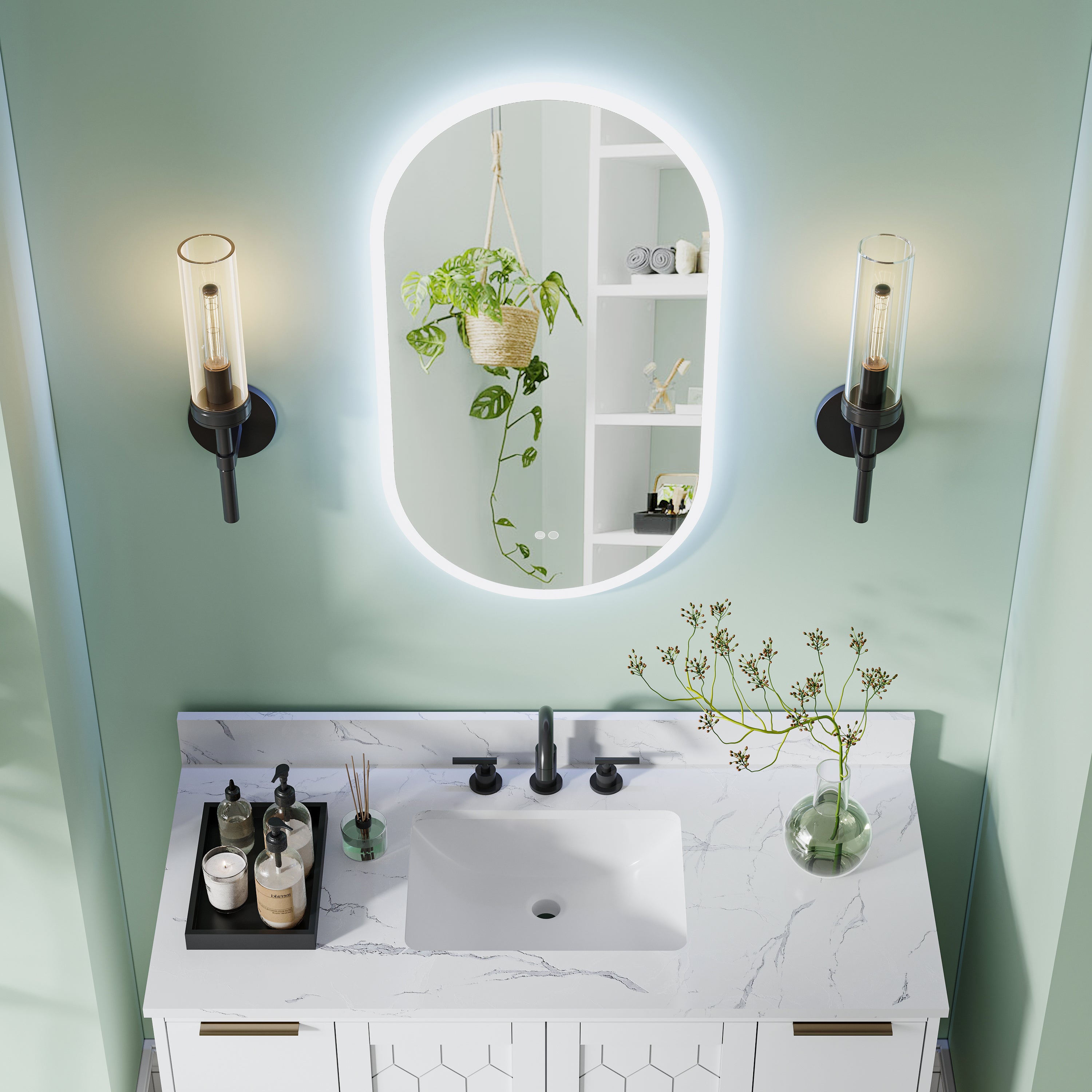 20 in. W x 36 in. H Acrylic Oval LED Frameless Mirror, Anti-Fog, Dimmable