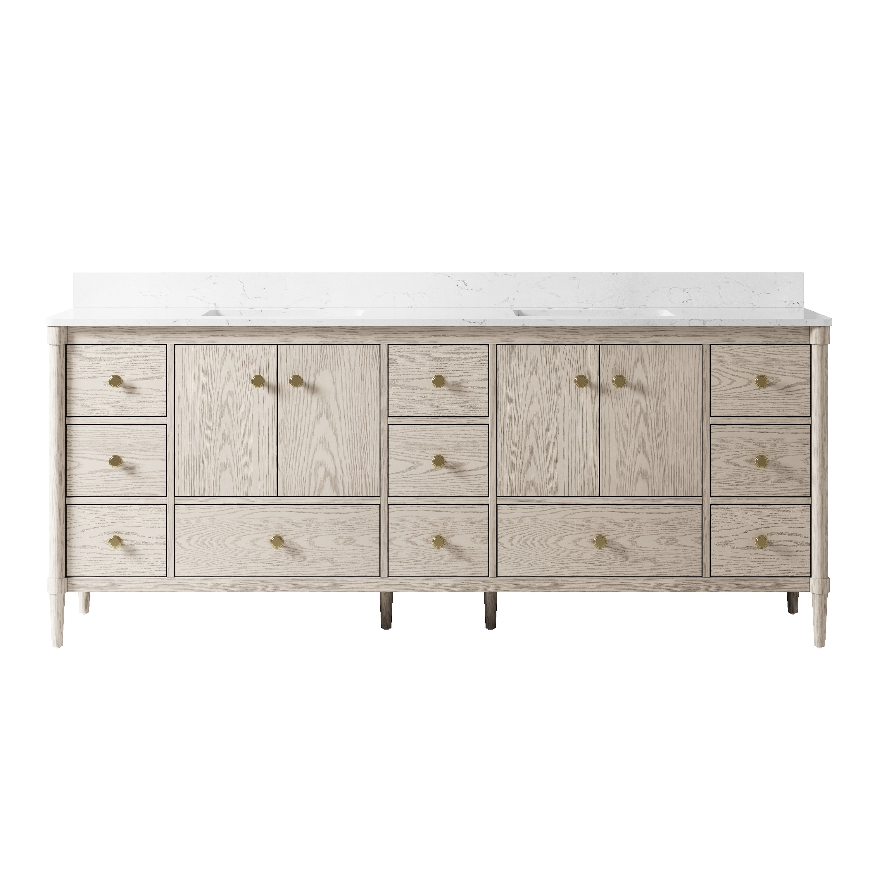 84 Inch Solid Wood Bathroom Vanity with Carrara Quartz Top, 4 Soft-Close Doors & 11 Drawers