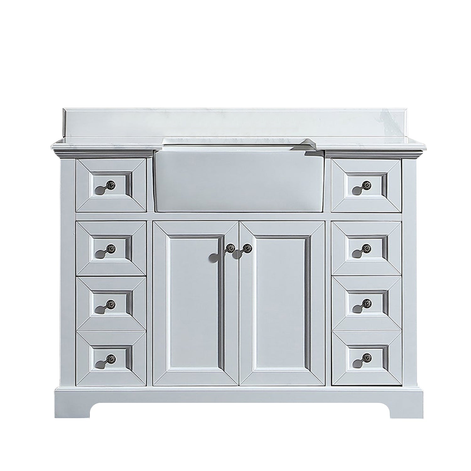 48" Freestanding Bath Vanity Minimalist in White with White Quartz Top with White Basin