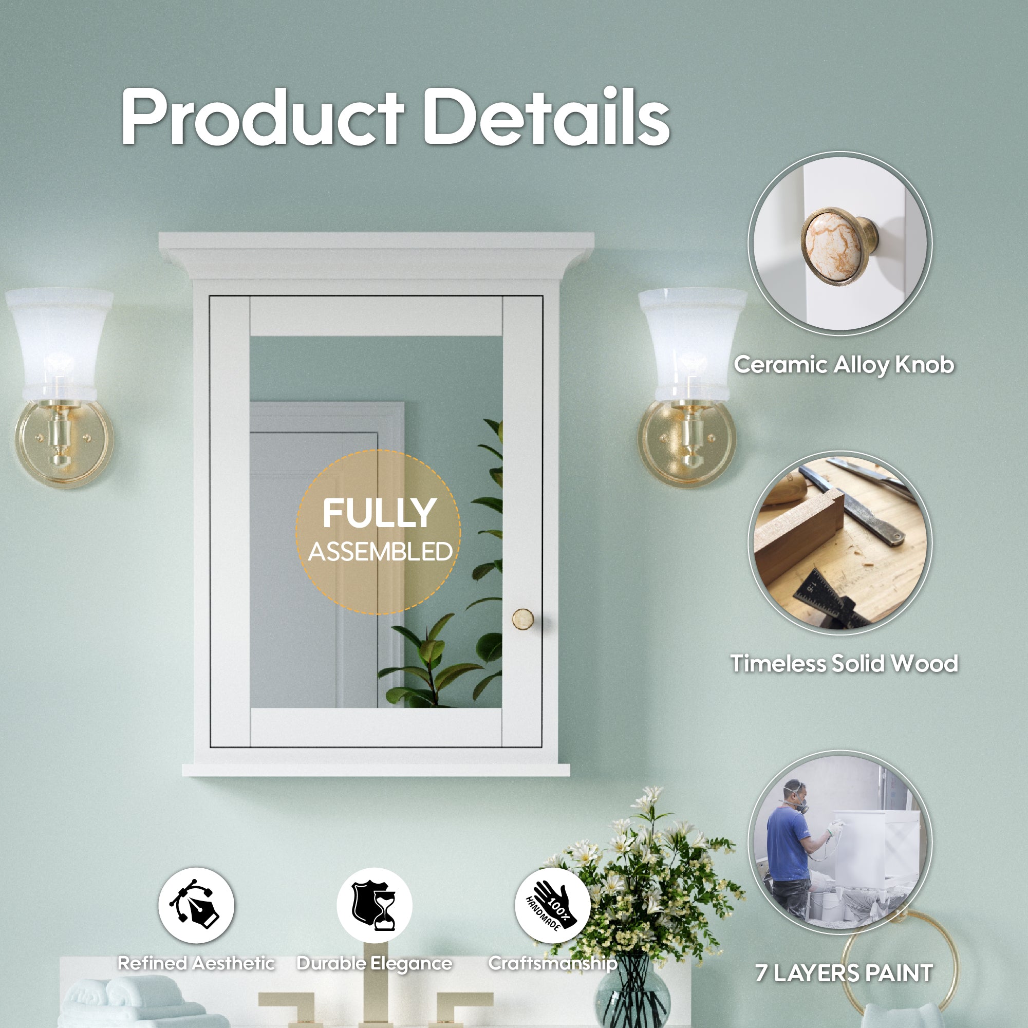 24 in.W x 30 in.H Surface-Mount Bathroom Medicine Cabinet with Mirror in White