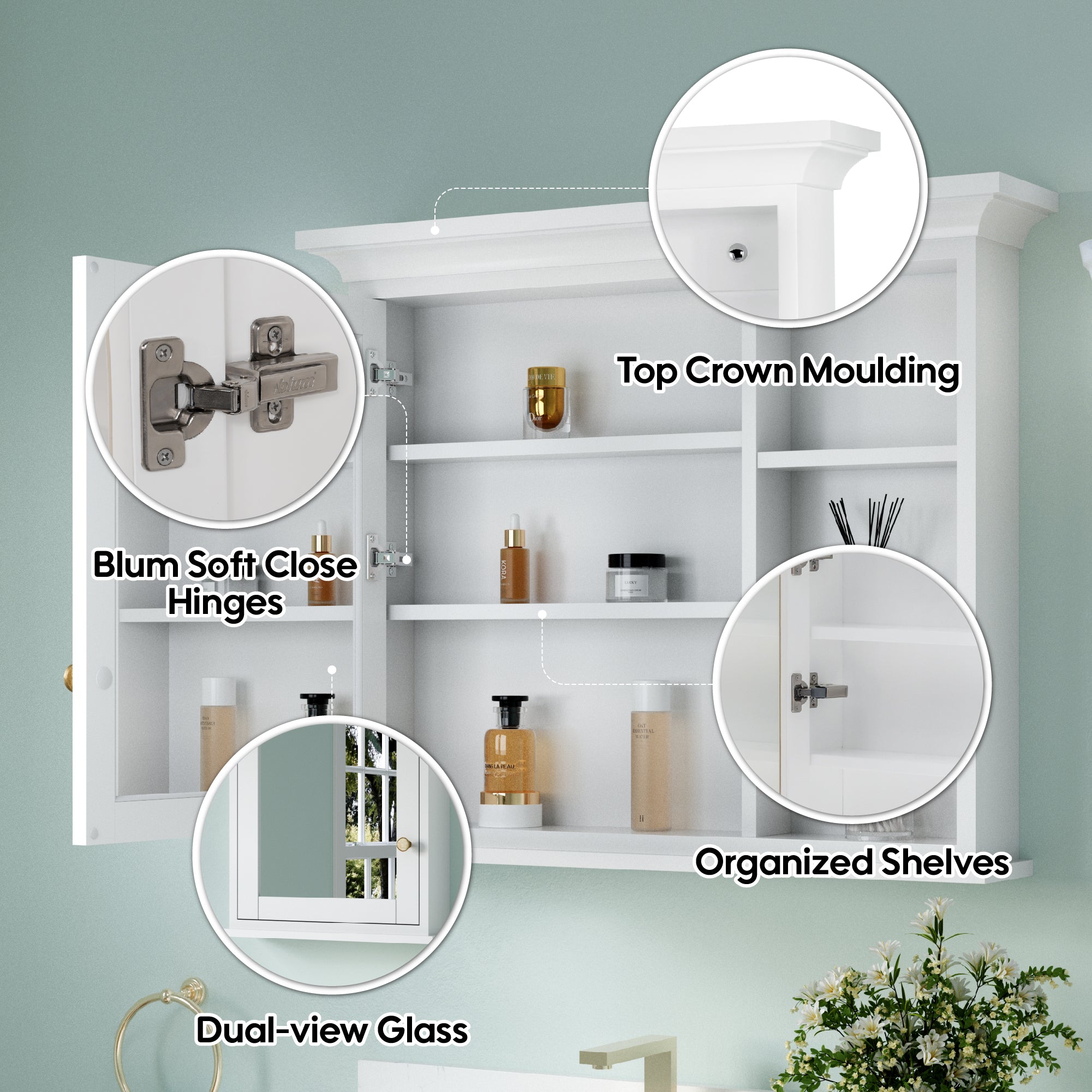 36 in.W x 30 in.H Surface-Mount Bathroom Medicine Cabinet with Mirror in White