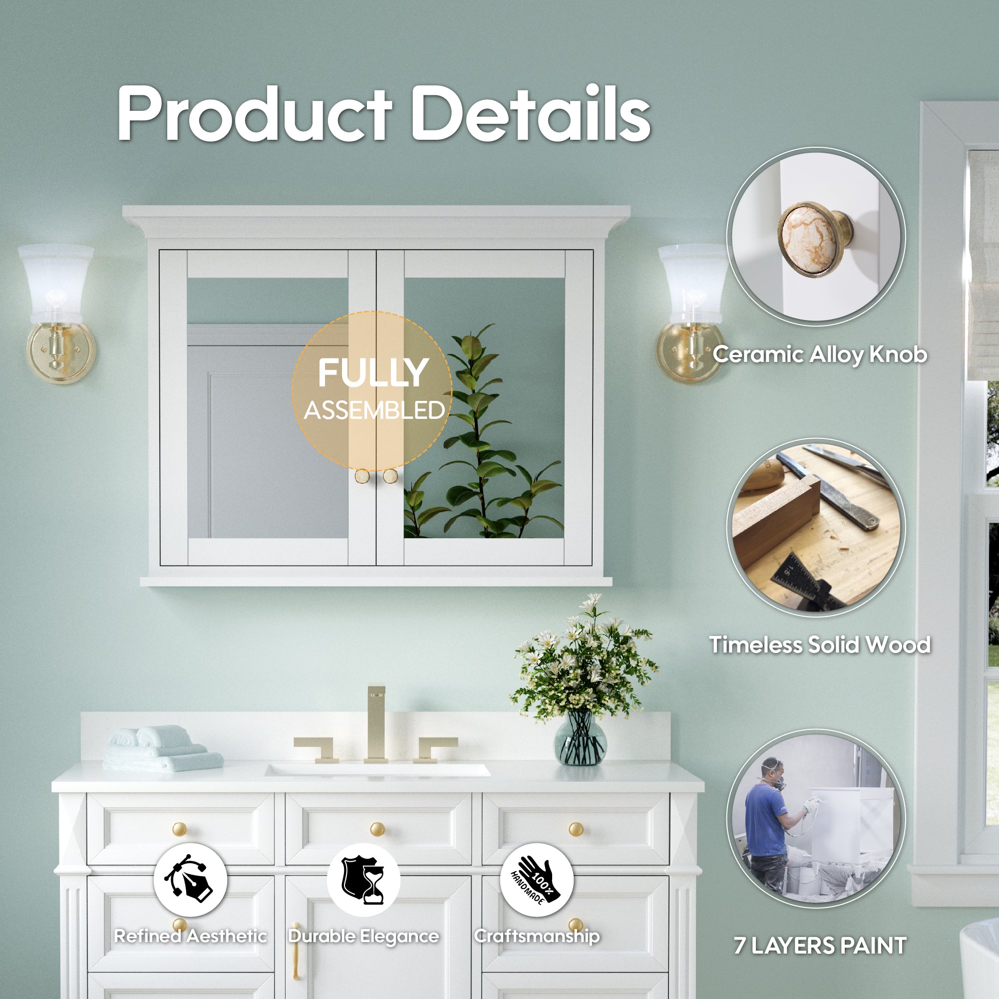 40 in.W x 30 in.H Surface-Mount Bathroom Medicine Cabinet with Mirror in White