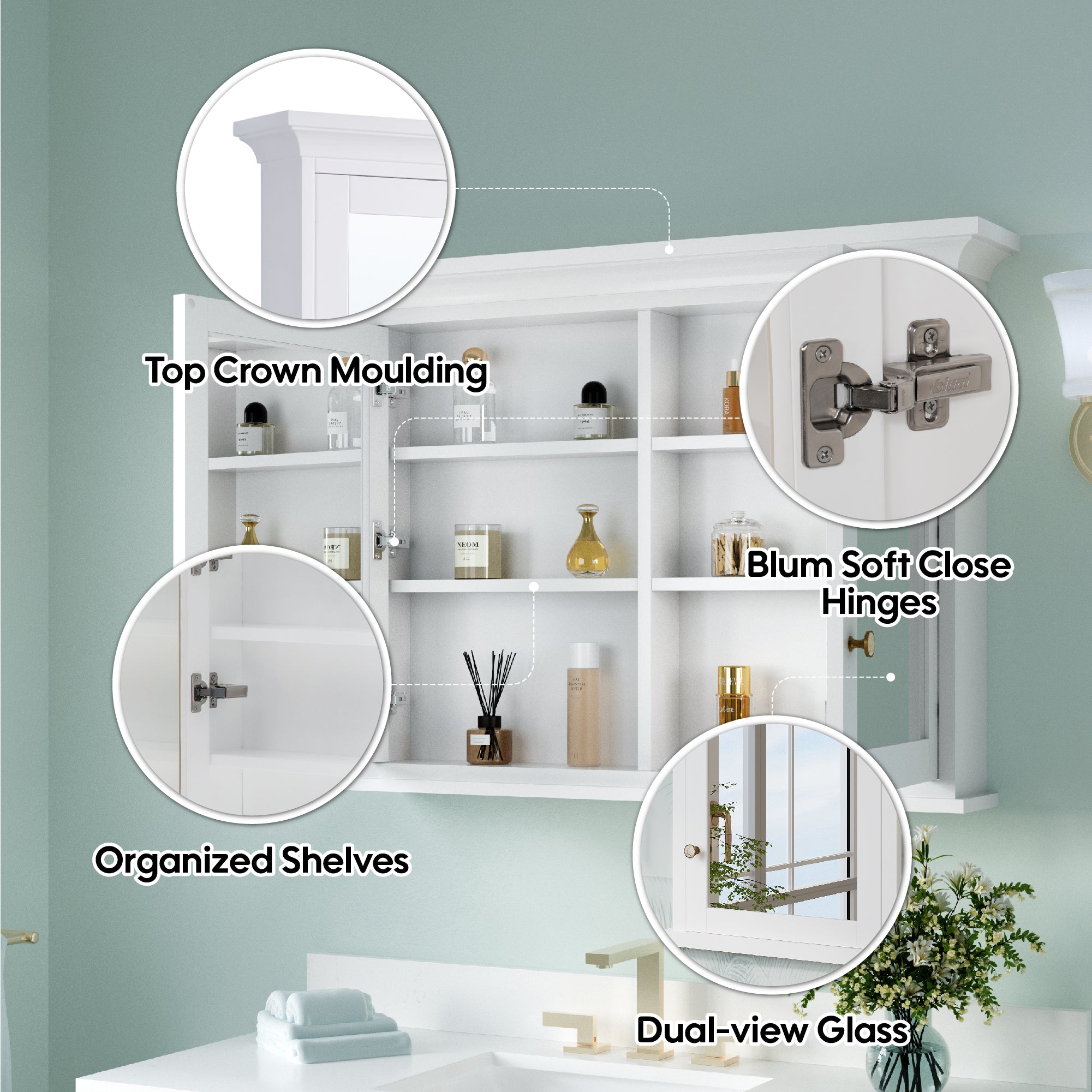 40 in.W x 30 in.H Surface-Mount Bathroom Medicine Cabinet with Mirror in White