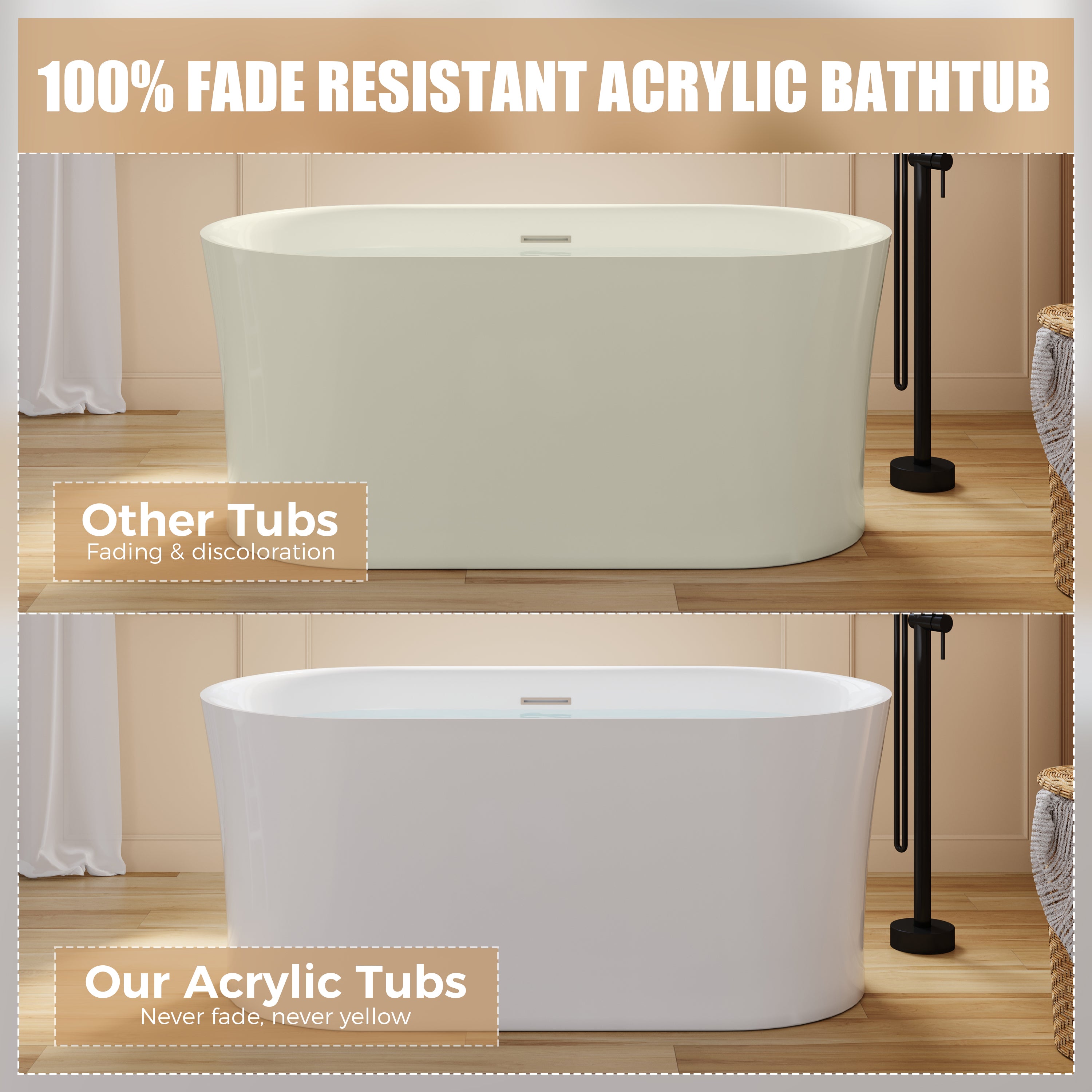 59" Acrylic Freestanding Soaking Bathtub in White with Overflow and Drain
