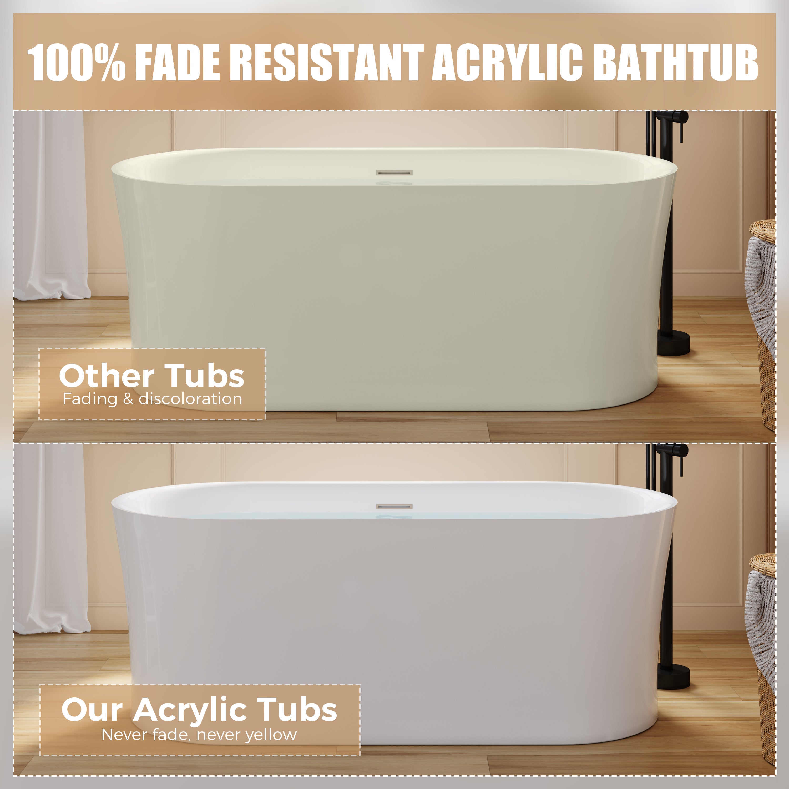 67" Acrylic Freestanding Soaking Bathtub in White with Overflow and Drain