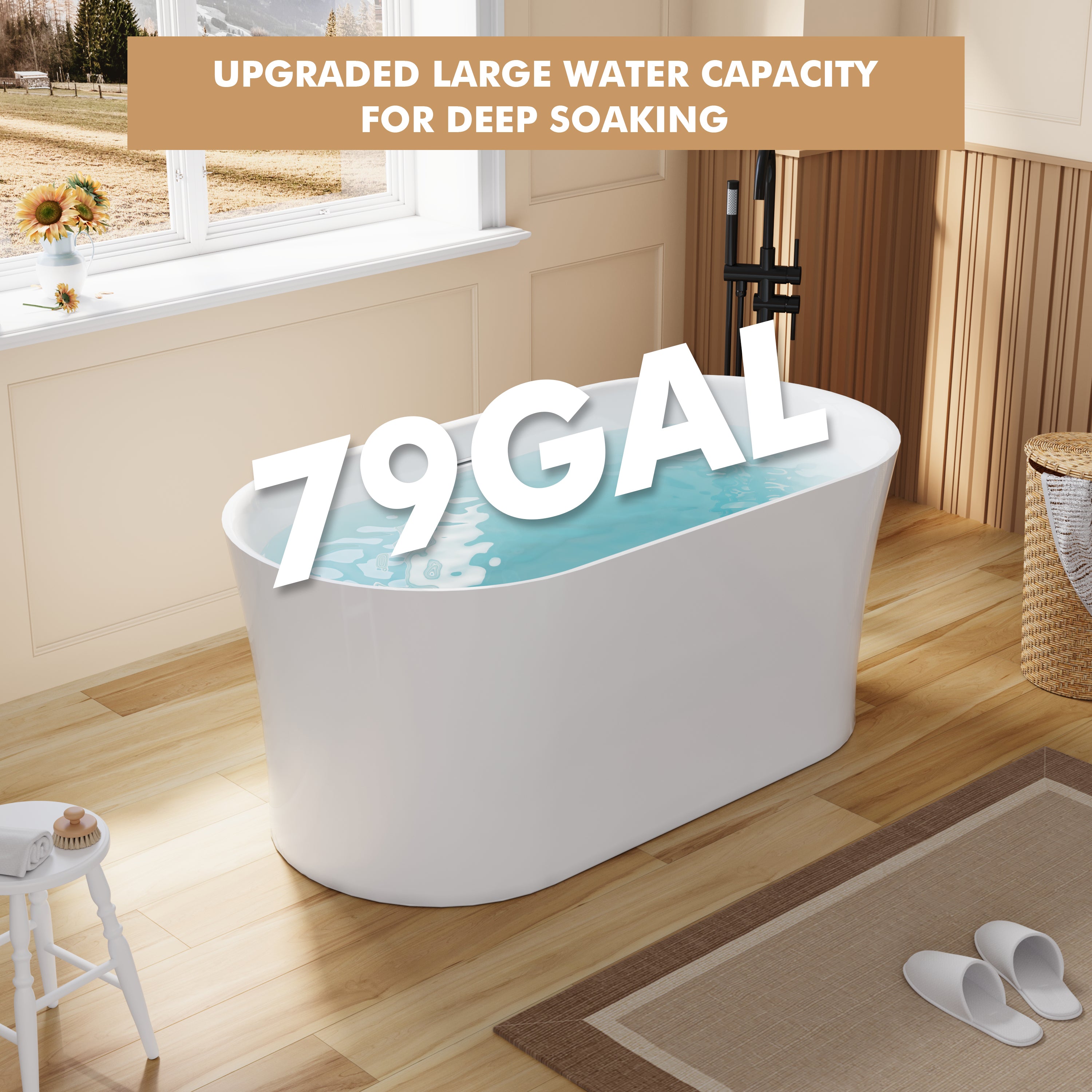 59" Acrylic Freestanding Soaking Bathtub in White with Overflow and Drain