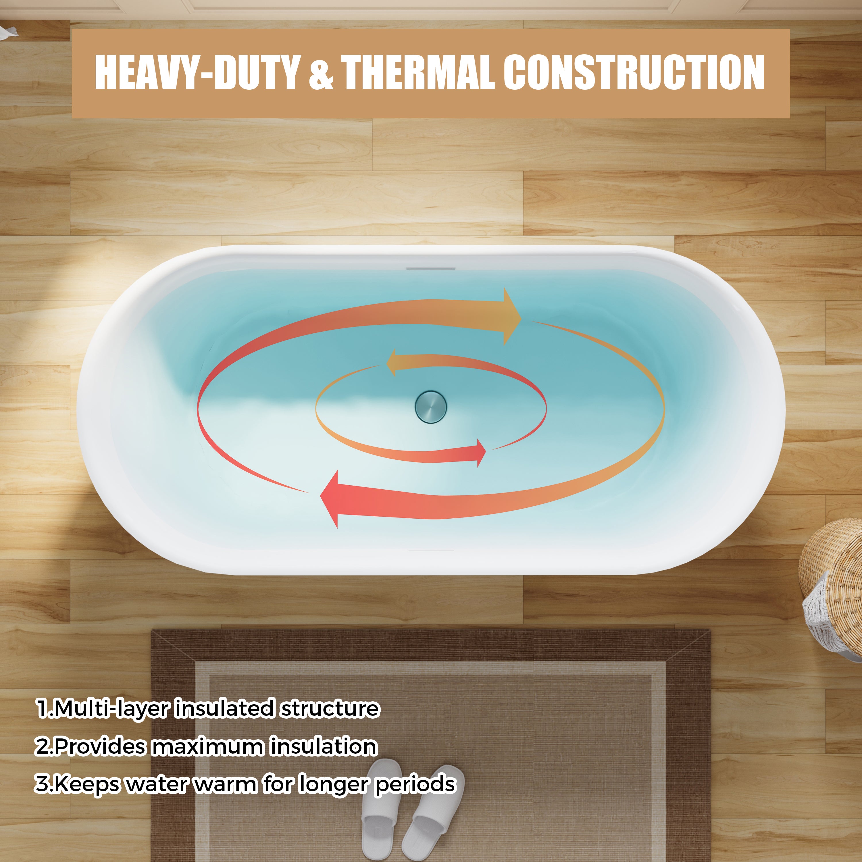 67" Acrylic Freestanding Soaking Bathtub in White with Overflow and Drain