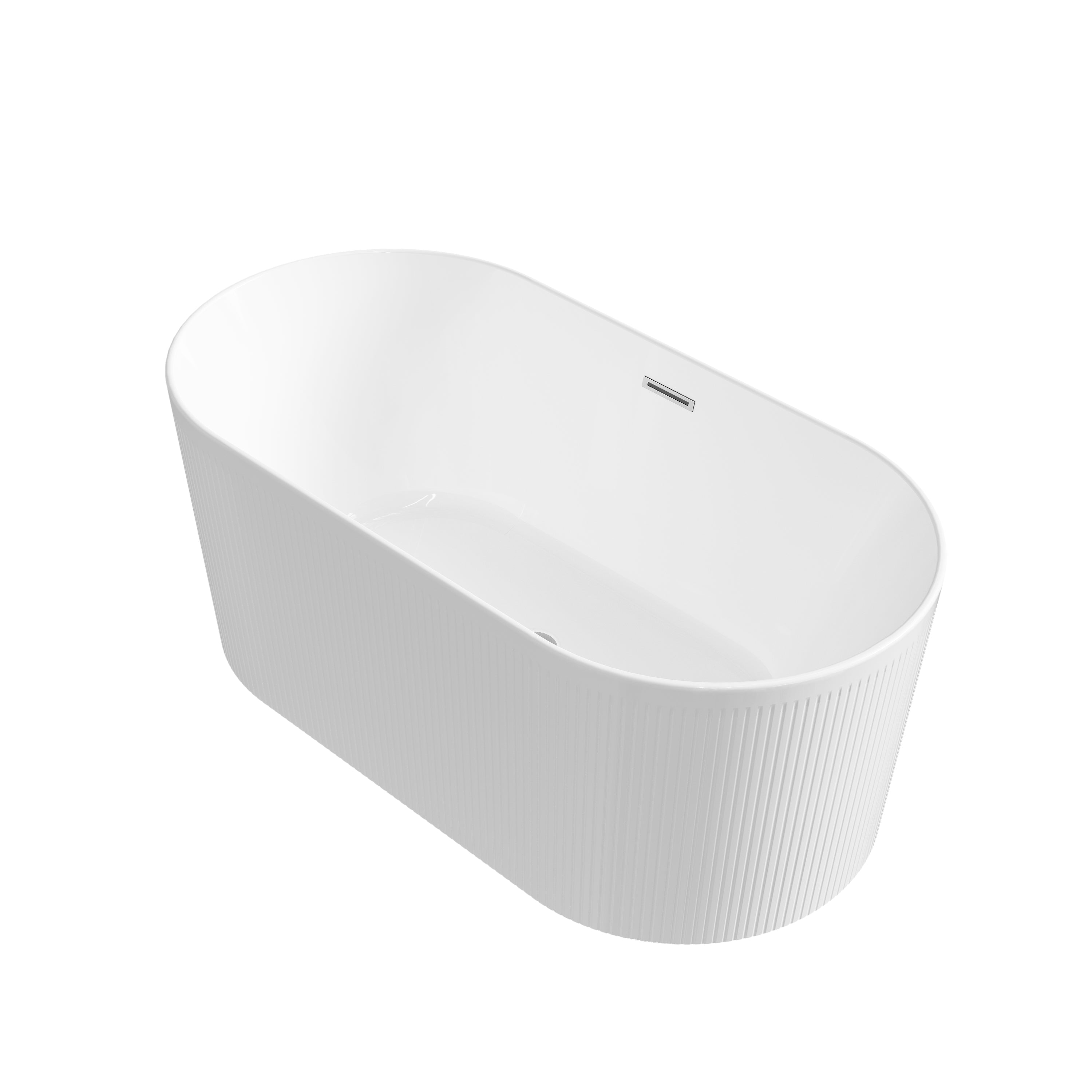 59" Acrylic Freestanding Bathtub, Unique Pleated Design With Chrome Drain and Slotted Overflow in Glossy White