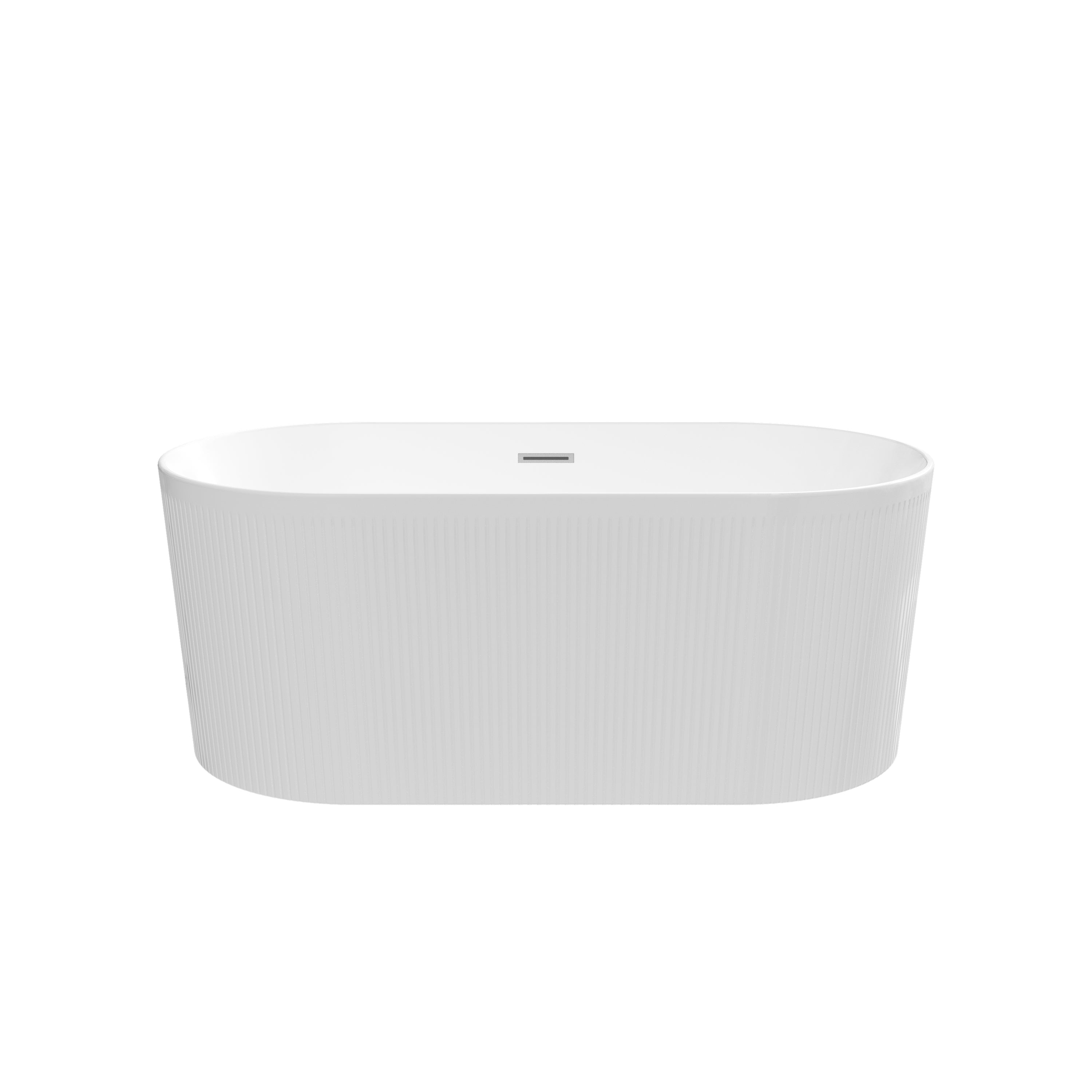 59" Acrylic Freestanding Bathtub, Unique Pleated Design With Chrome Drain and Slotted Overflow in Glossy White