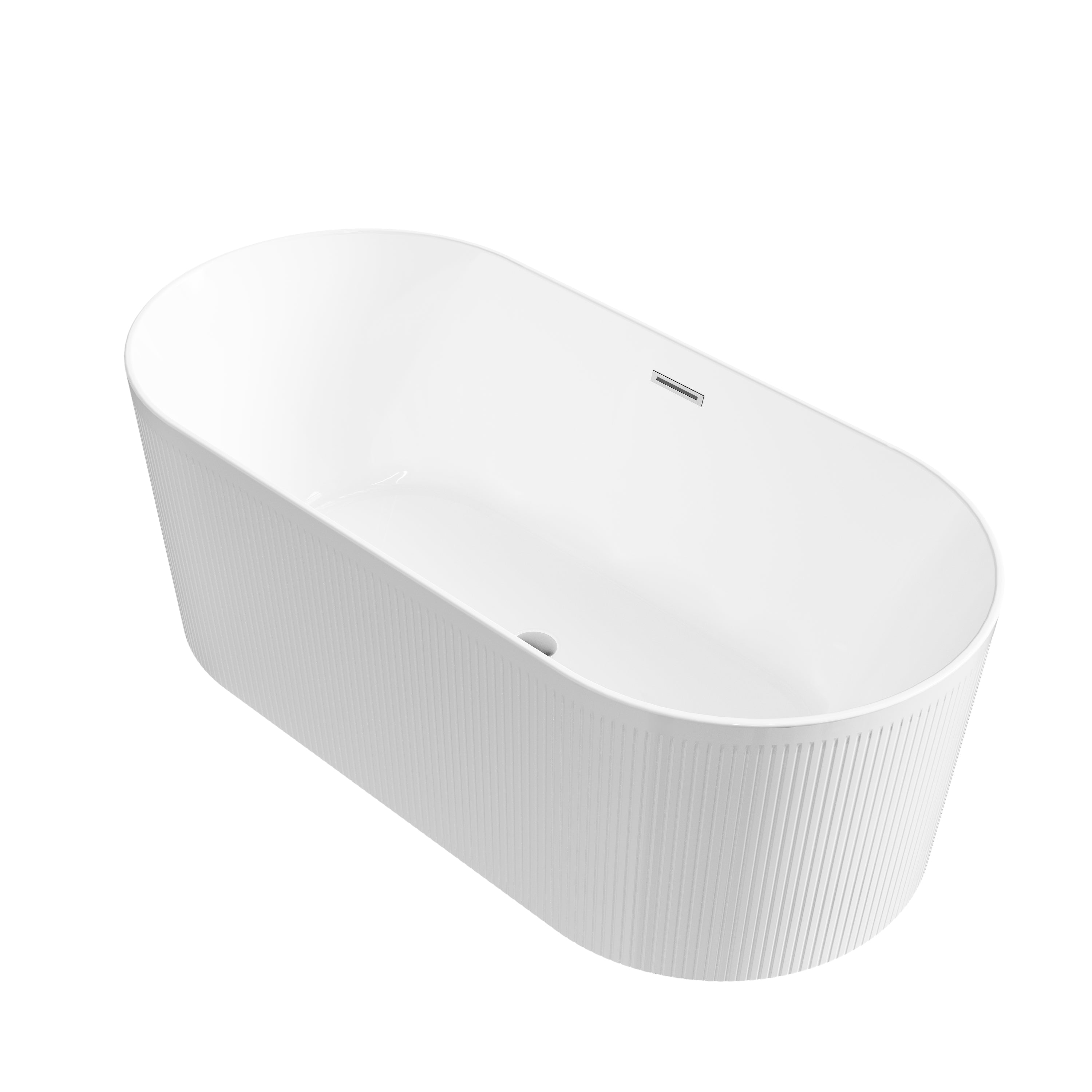 67" Acrylic Freestanding Bathtub, Unique Pleated Design With Chrome Drain and Slotted Overflow in Glossy White