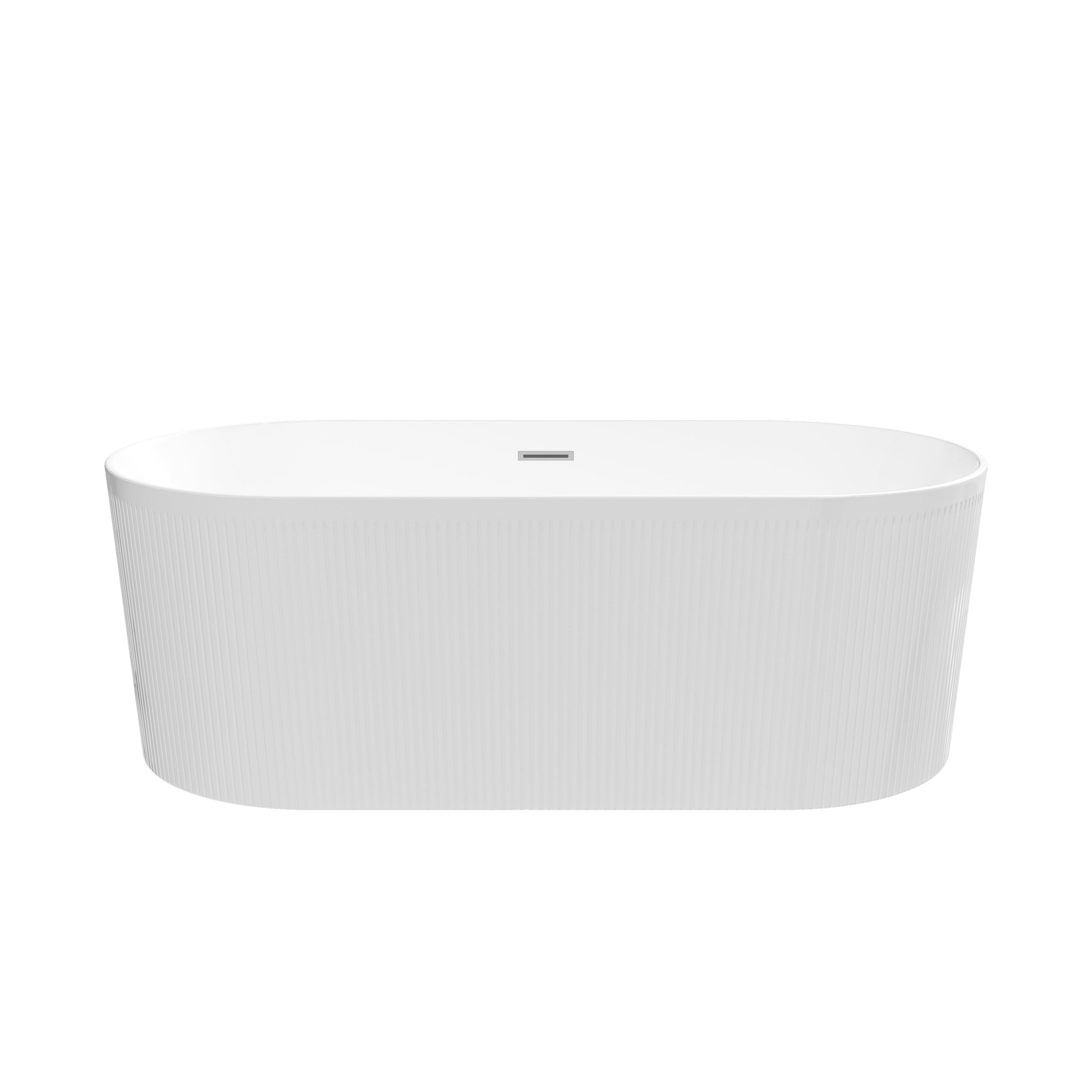 67" Acrylic Freestanding Bathtub, Unique Pleated Design With Chrome Drain and Slotted Overflow in Glossy White