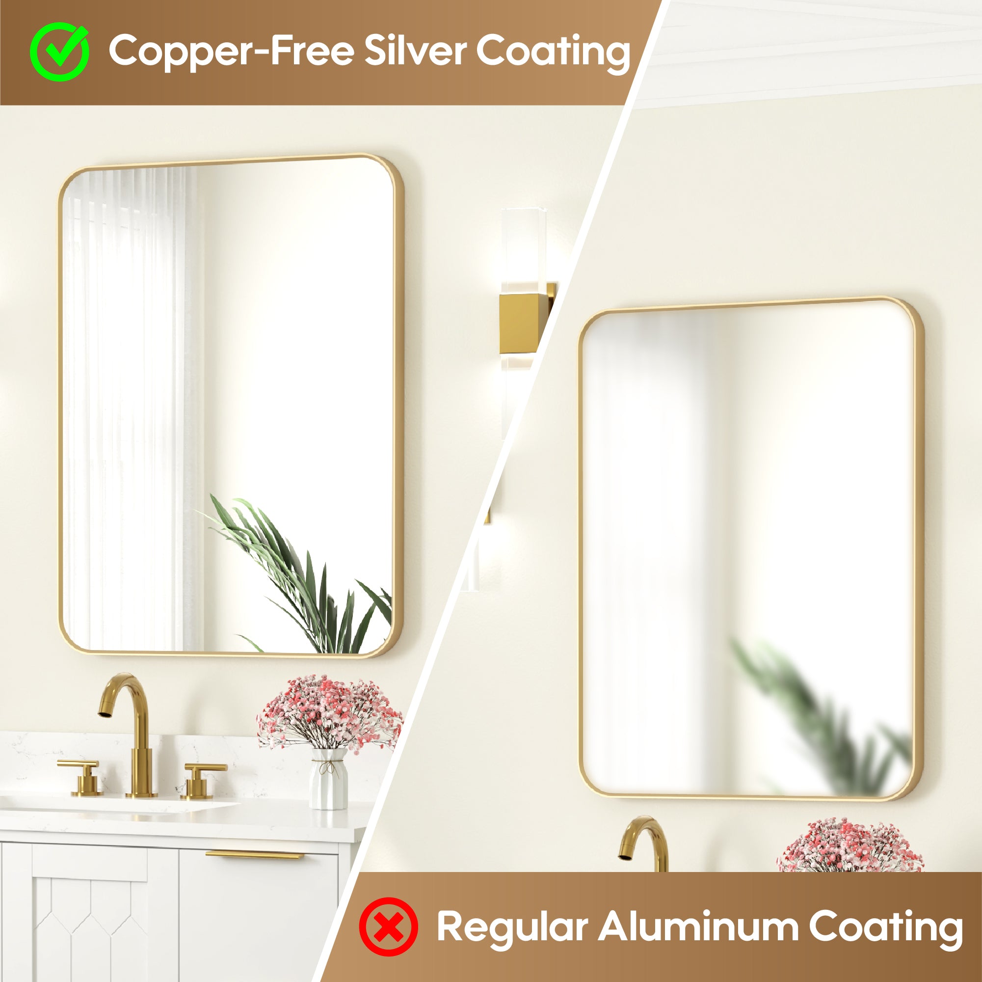 24-in W x 32-in H Rectangular Framed Bathroom Vanity Mirror in Brushed Gold
