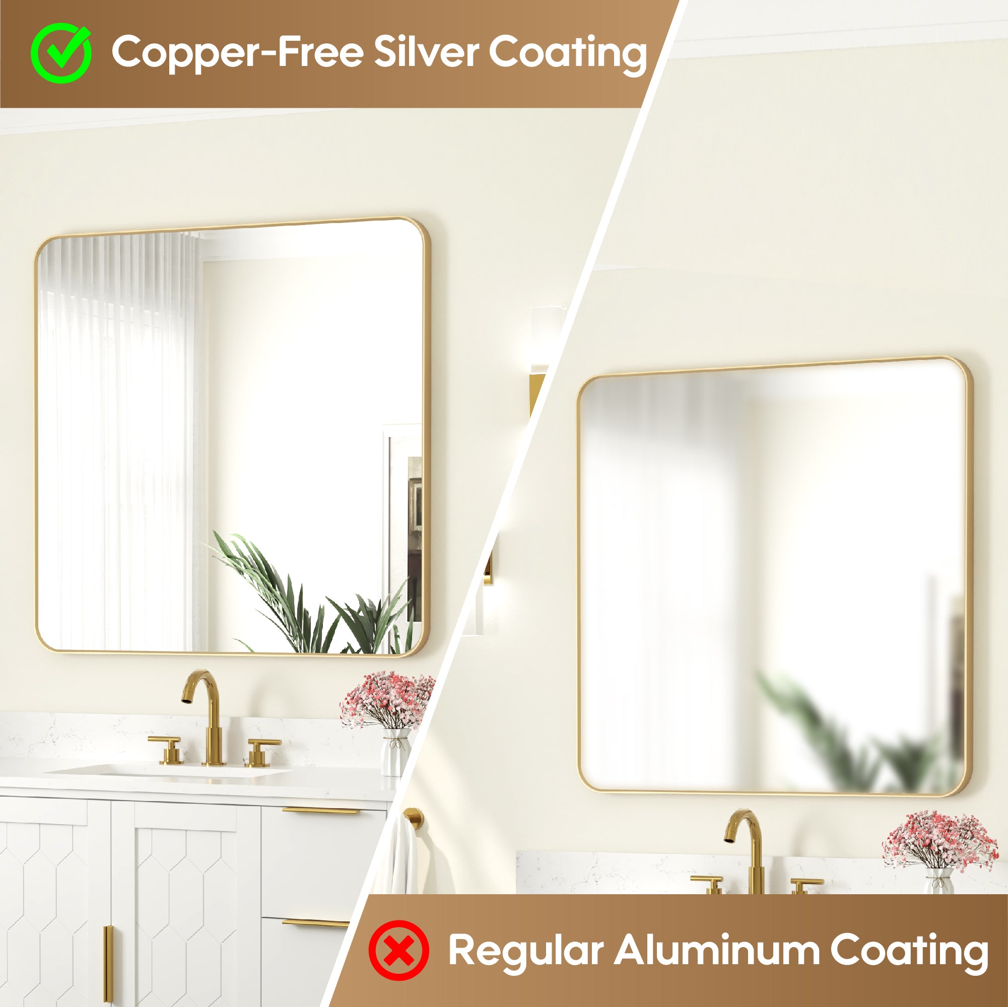 36-in W x 36-in H Rectangular Framed Bathroom Vanity Mirror in Brushed Gold