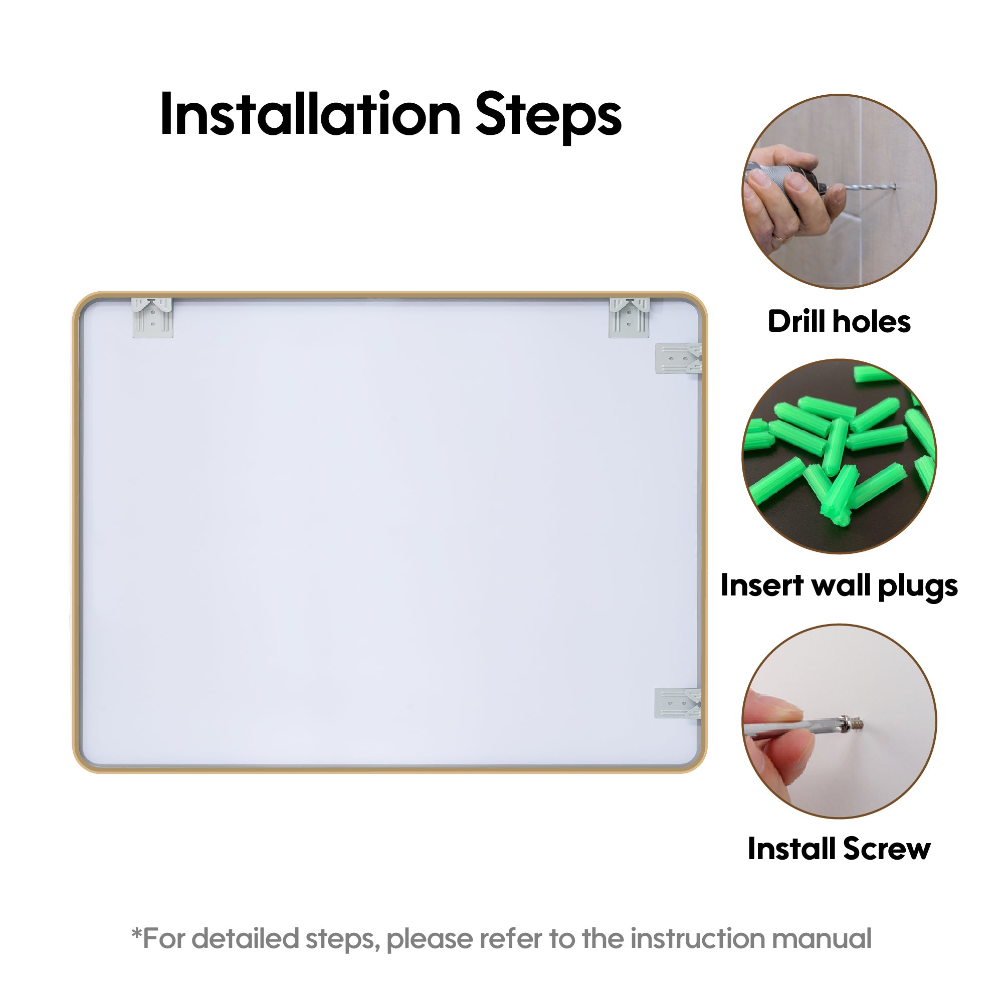 48-in W x 36-in H Brushed Gold Rectangular Framed Bathroom Vanity Mirror