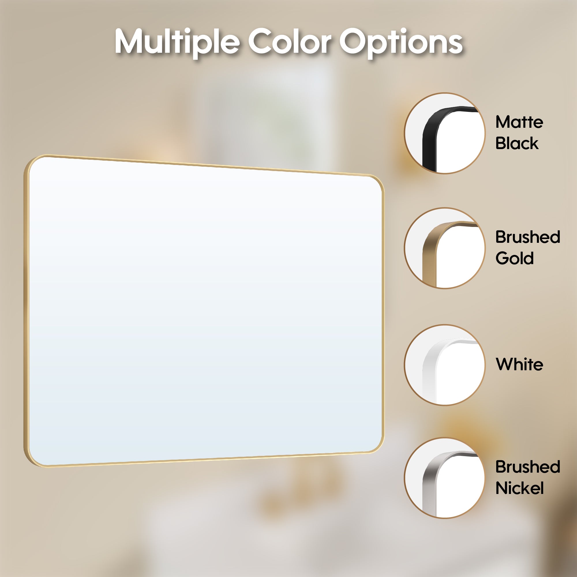 48-in W x 36-in H Brushed Gold Rectangular Framed Bathroom Vanity Mirror