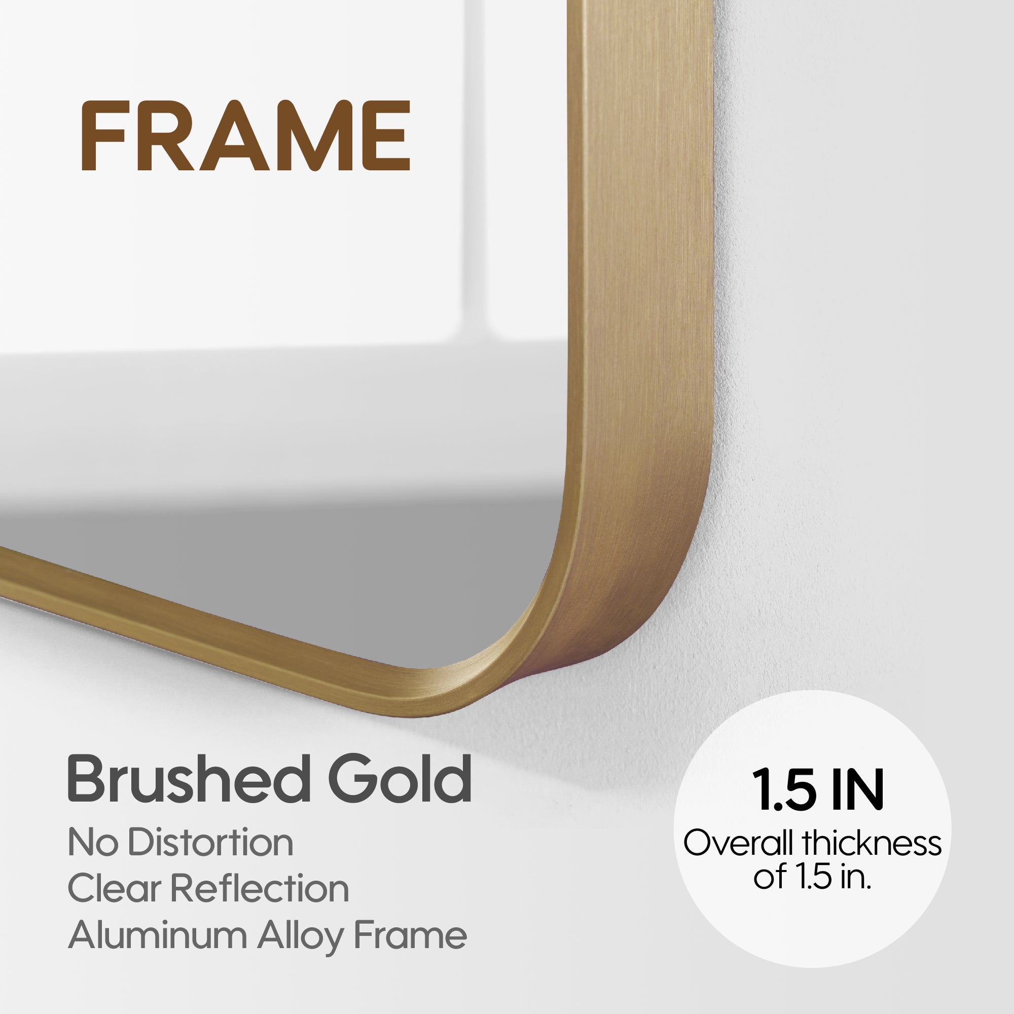 55-in W x 32-in H Brushed Gold Rectangular Framed Bathroom Vanity Mirror