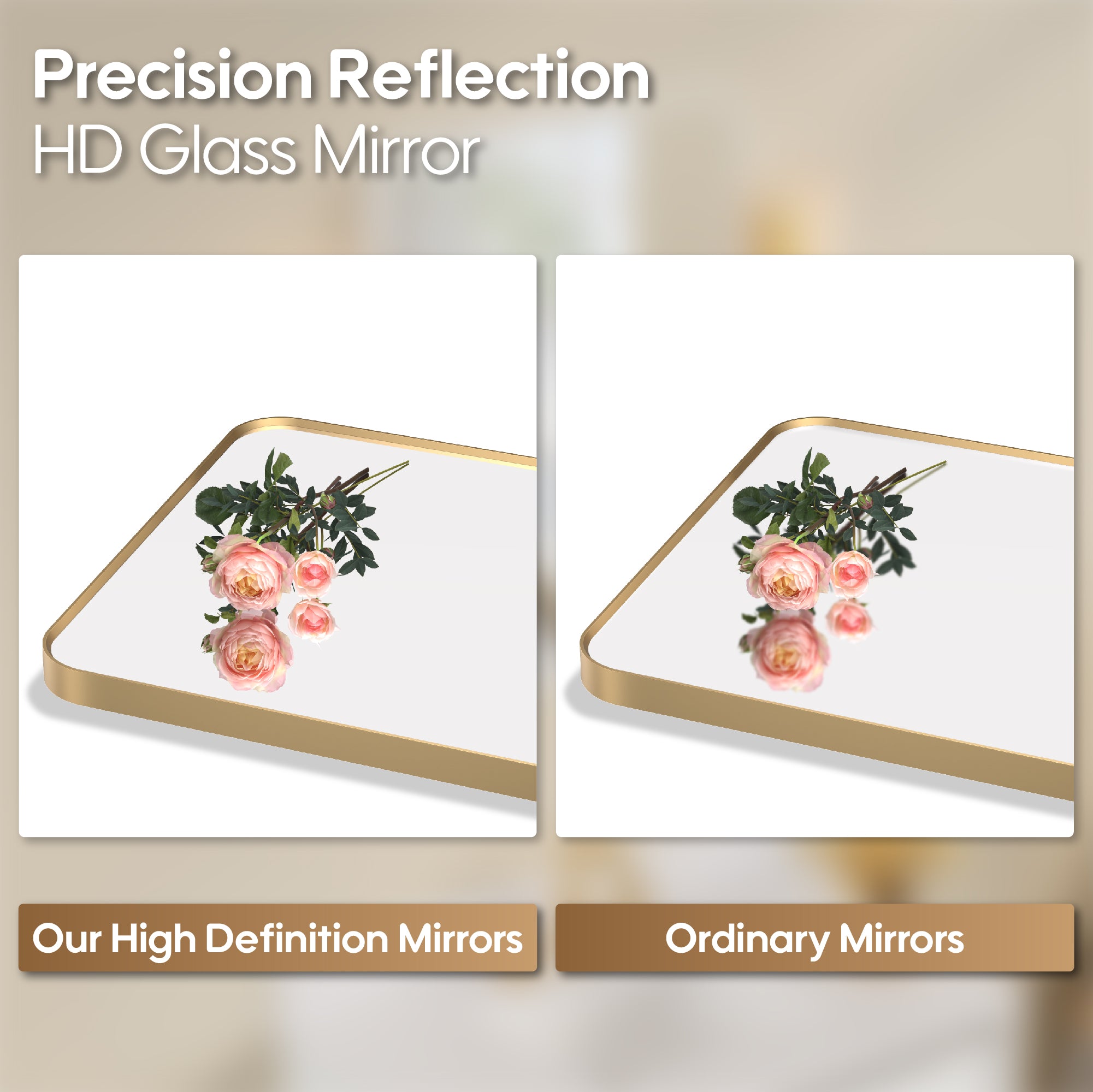 55-in W x 32-in H Brushed Gold Rectangular Framed Bathroom Vanity Mirror