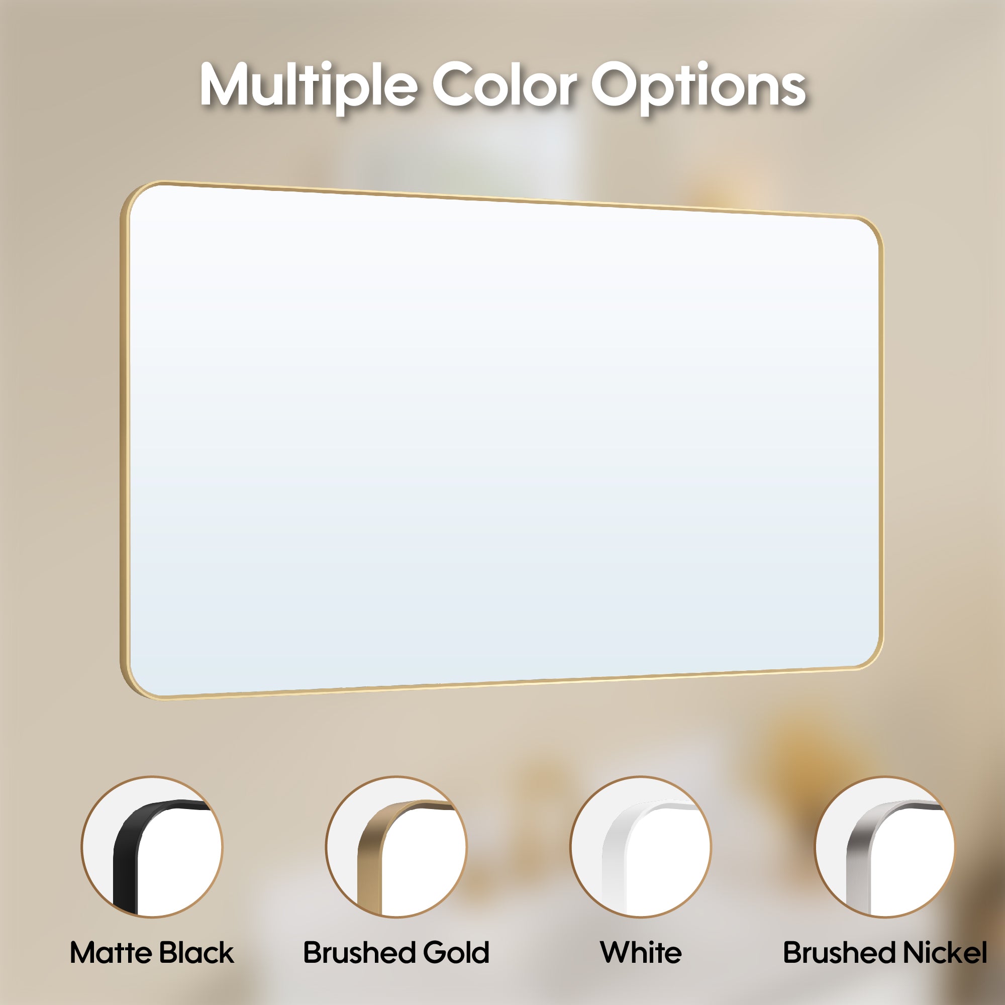 55-in W x 32-in H Brushed Gold Rectangular Framed Bathroom Vanity Mirror