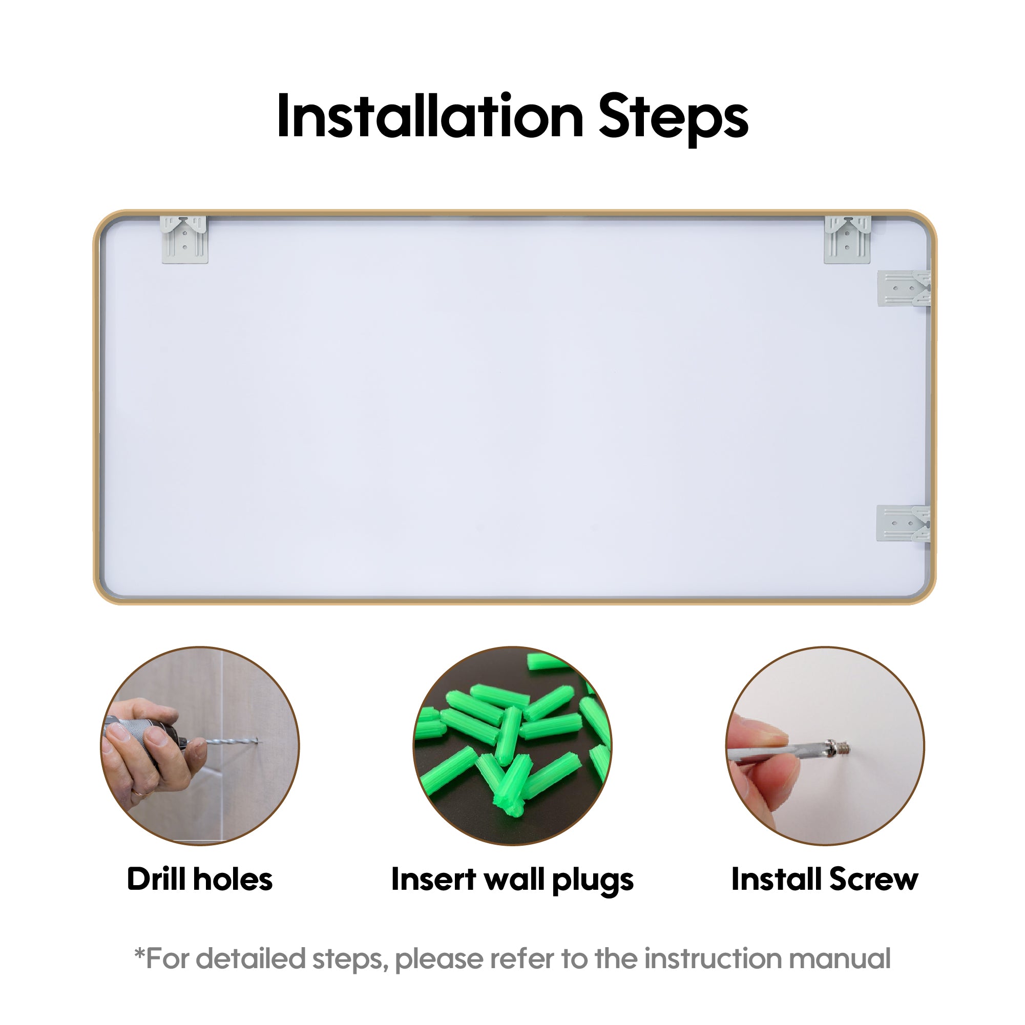 60-in W x 28-in H Brushed Gold Rectangular Framed Bathroom Vanity Mirror