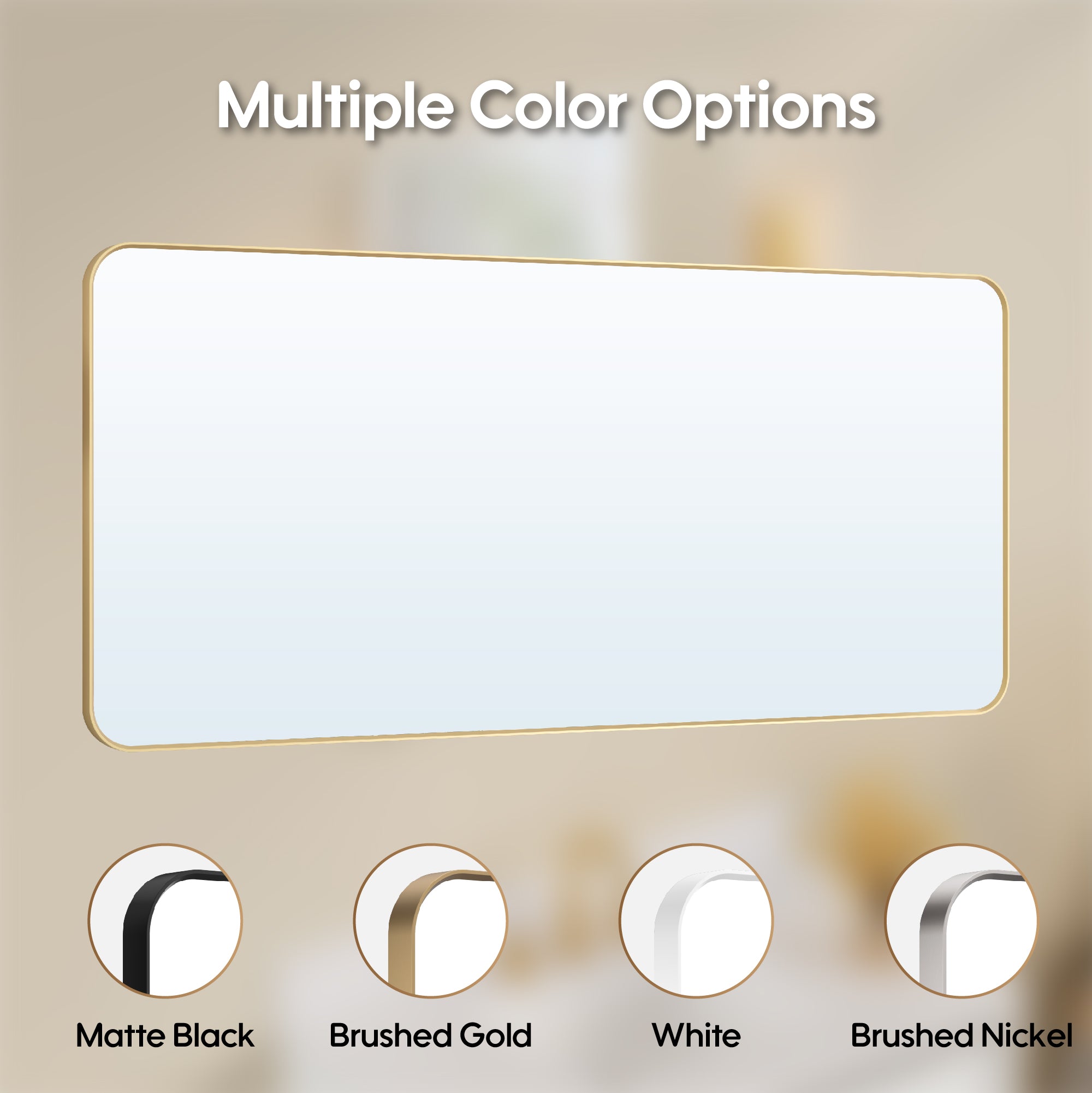 60-in W x 28-in H Brushed Gold Rectangular Framed Bathroom Vanity Mirror