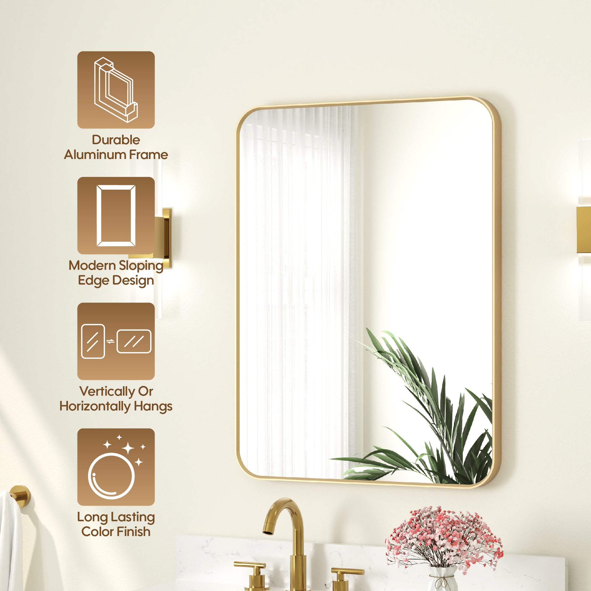 24-in W x 32-in H Rectangular Framed Bathroom Vanity Mirror in Brushed Gold