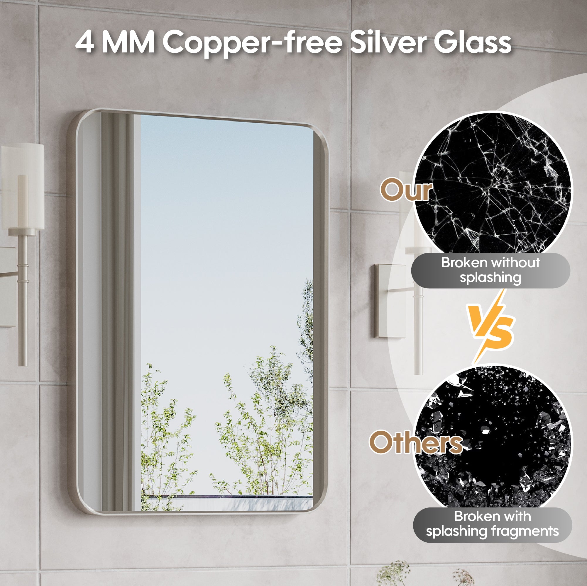24-in W x 32-in H Brushed Nickel Rectangular Framed Bathroom Vanity Mirror