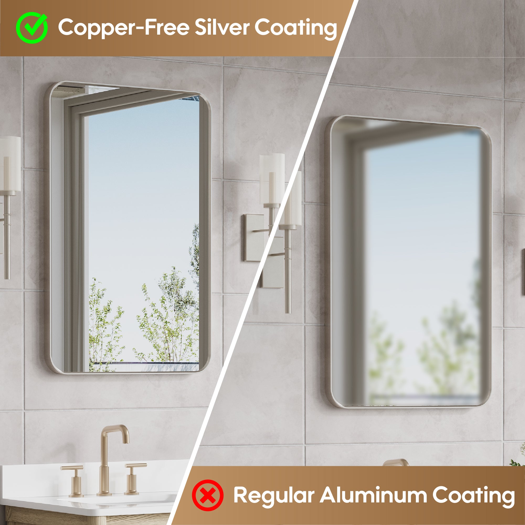 24-in W x 36-in H Brushed Nickel Rectangular Framed Bathroom Vanity Mirror