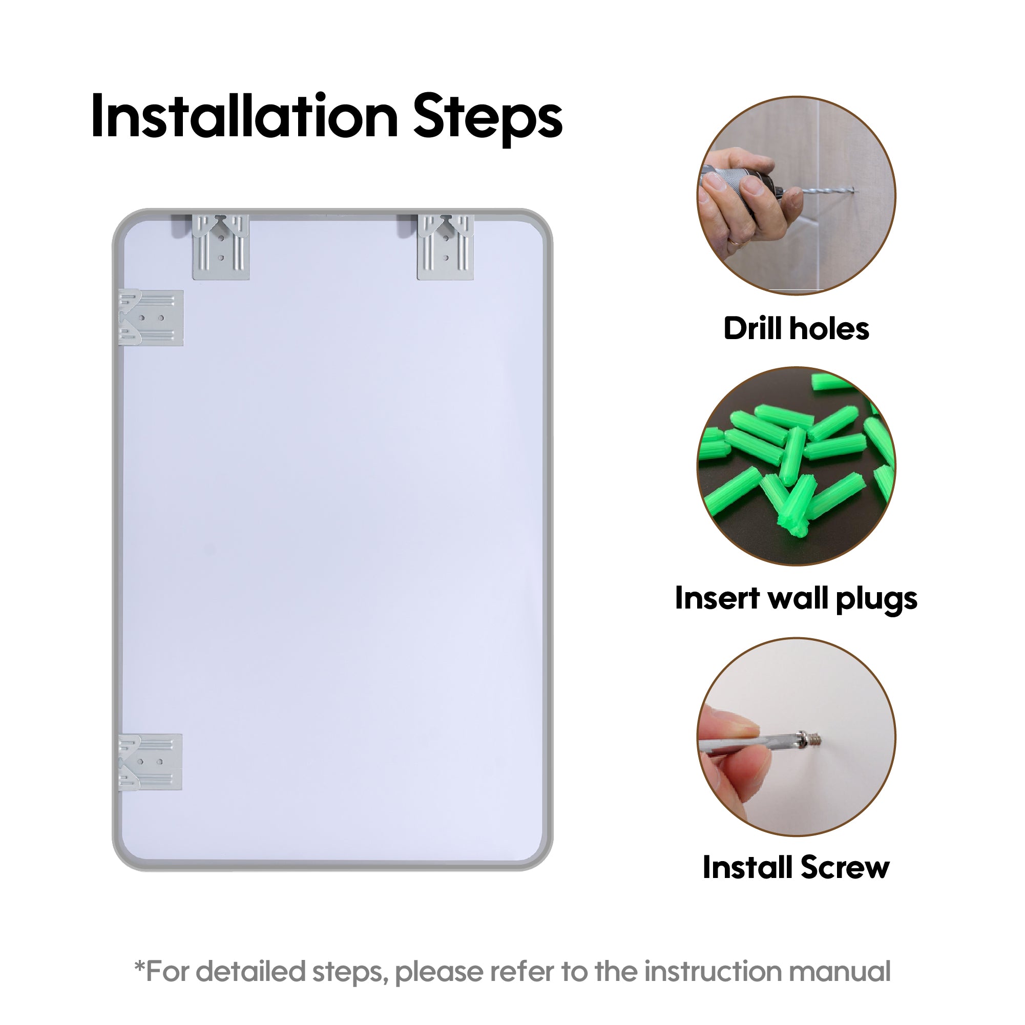 24-in W x 36-in H Brushed Nickel Rectangular Framed Bathroom Vanity Mirror