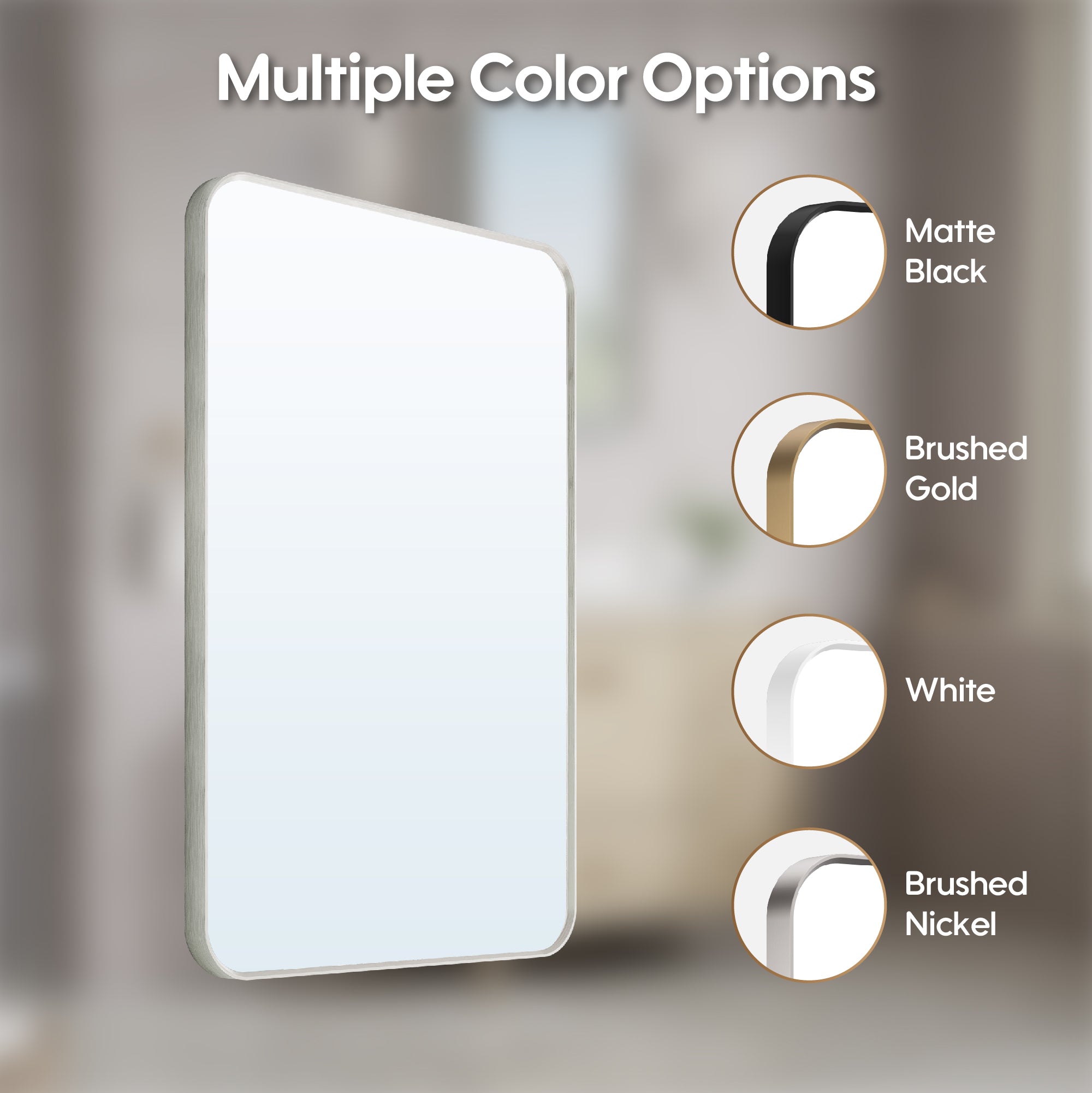 24-in W x 36-in H Brushed Nickel Rectangular Framed Bathroom Vanity Mirror