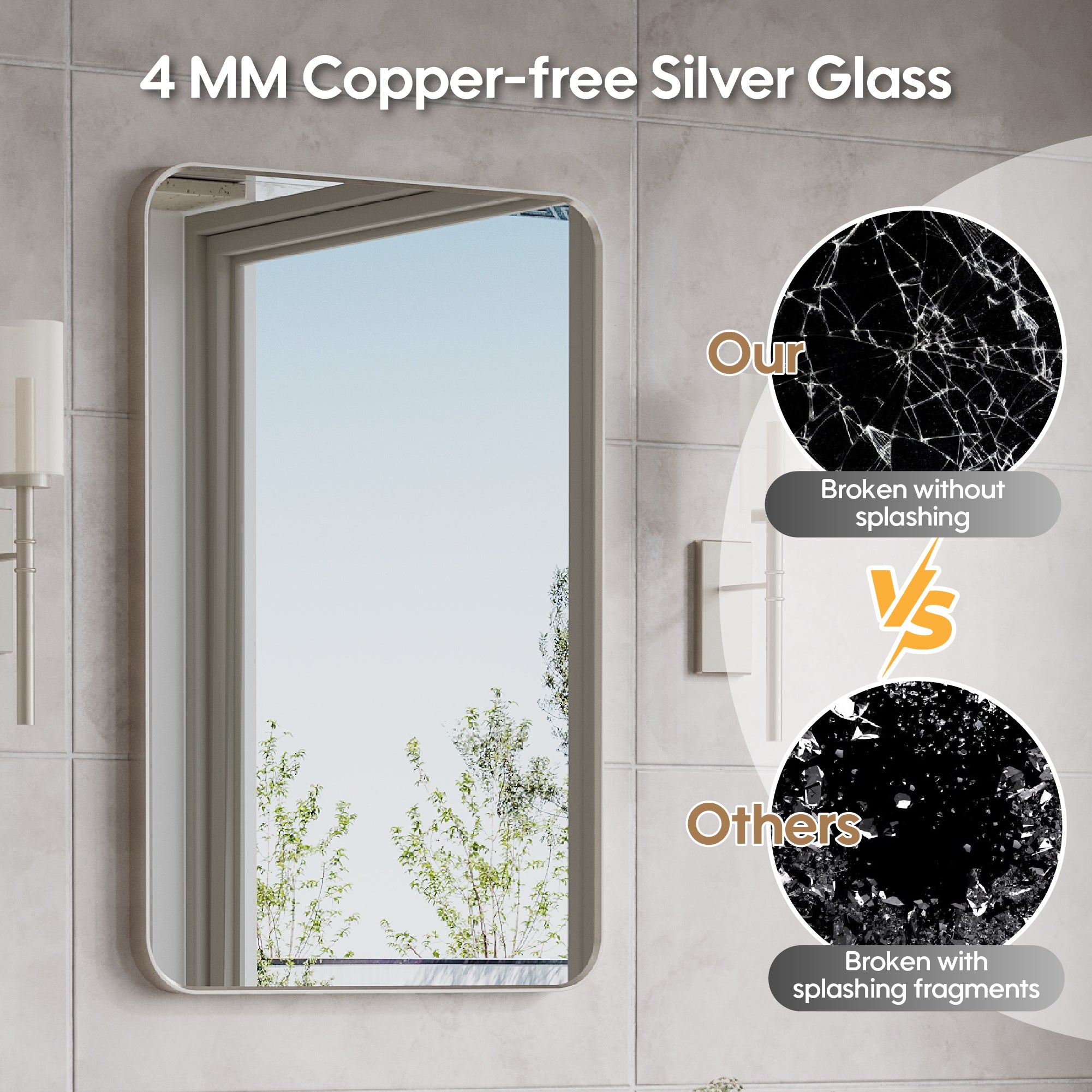 24-in W x 36-in H Brushed Nickel Rectangular Framed Bathroom Vanity Mirror